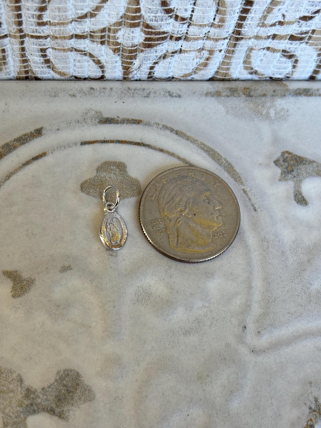 10K White Gold Mini Oval St. Christopher Medal Charm