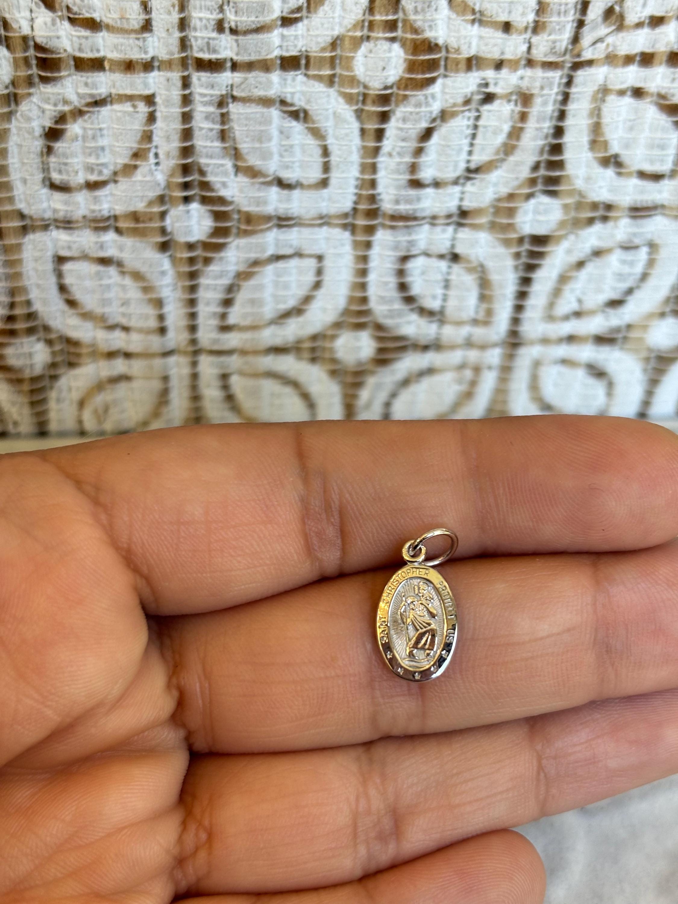 10K White Gold Mini Oval St. Christopher Medal Pendant