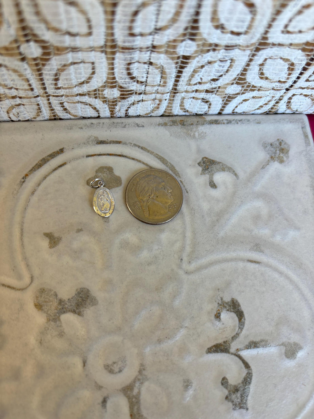 10K White Gold Mini Oval St. Christopher Medal Pendant