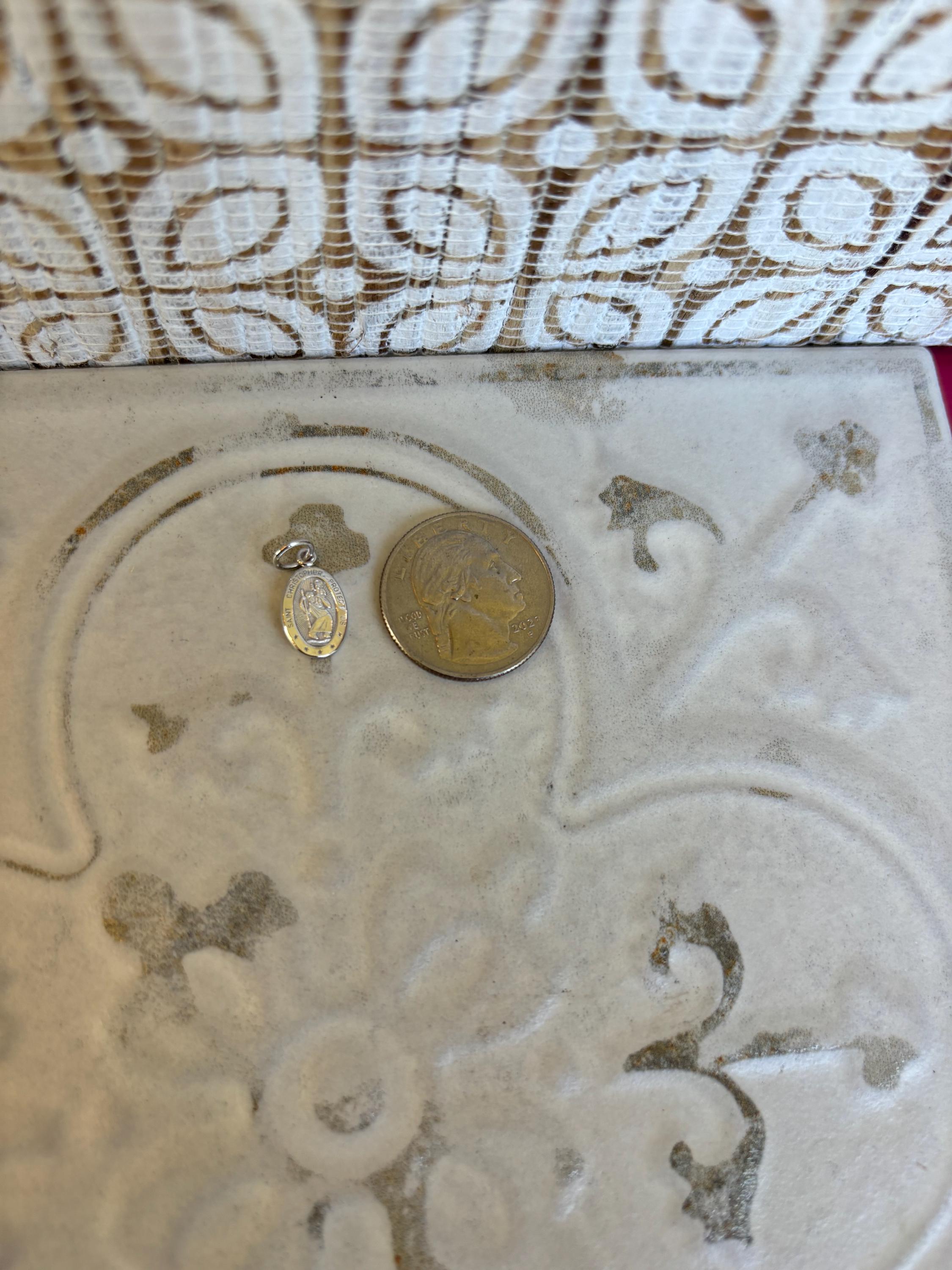 10K White Gold Mini Oval St. Christopher Medal Pendant