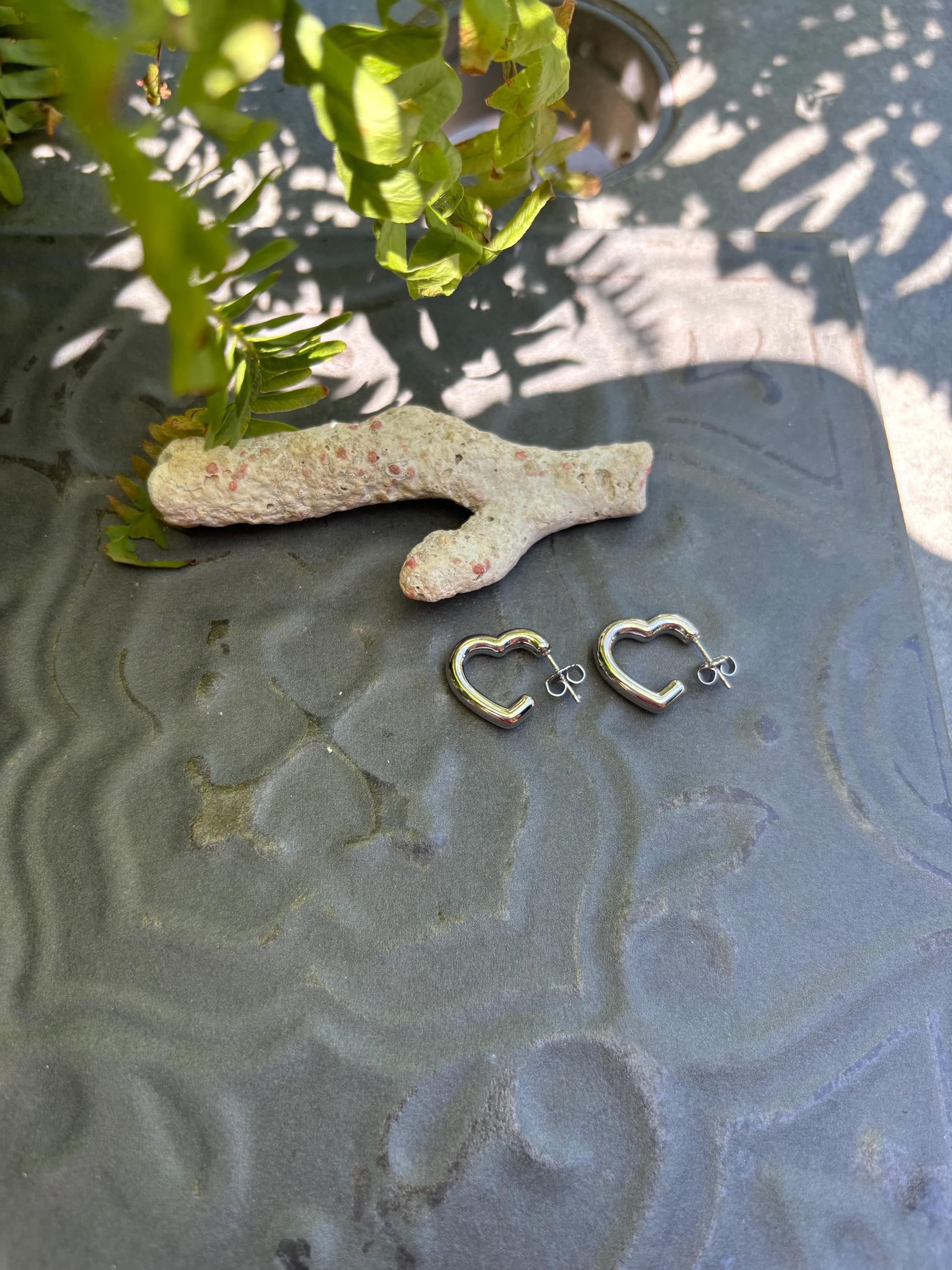 Sterling Silver Bubble Open Heart Earrings
