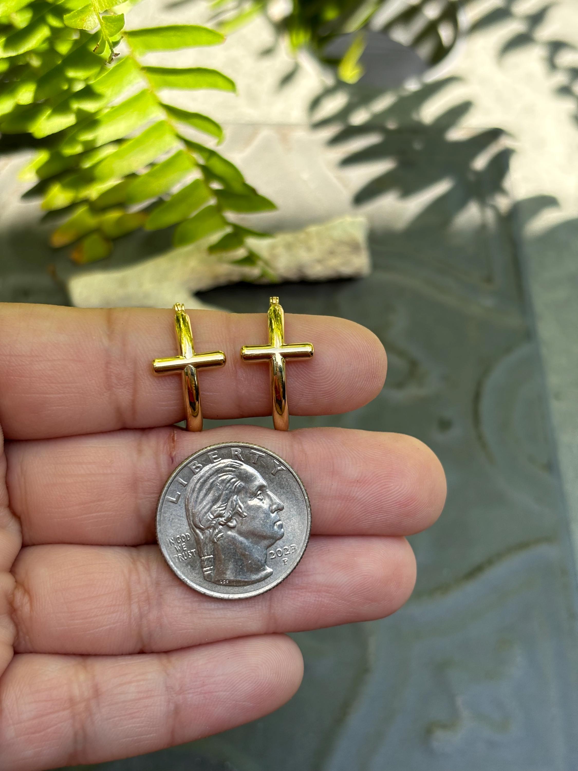 Sterling Silver- Gold Finish Cross Tube Hoops Earrings