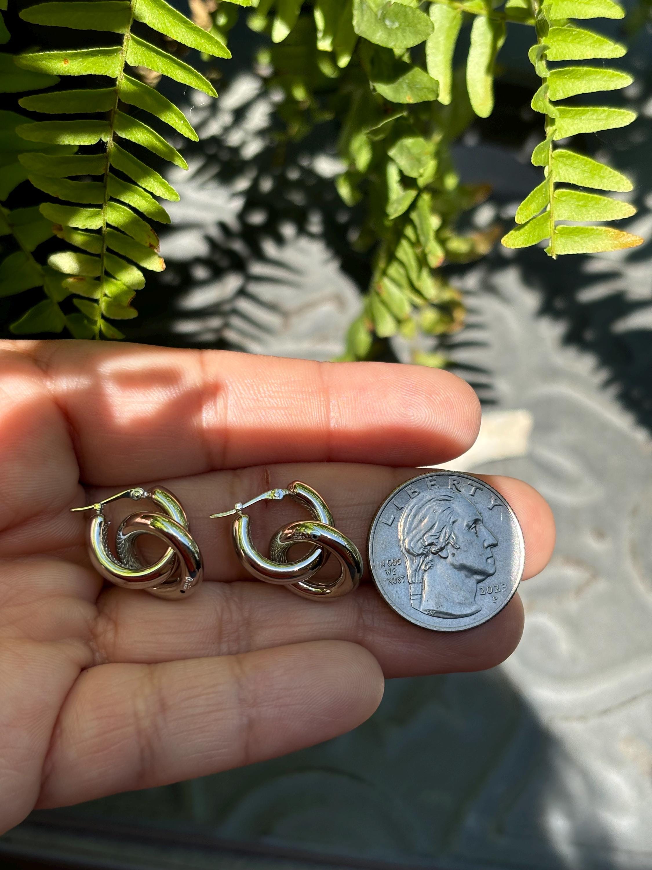 Sterling Silver Chubby Donut Drop Hoop Earrings