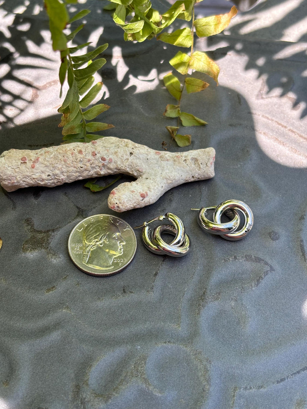 Sterling Silver Chubby Donut Drop Hoop Earrings