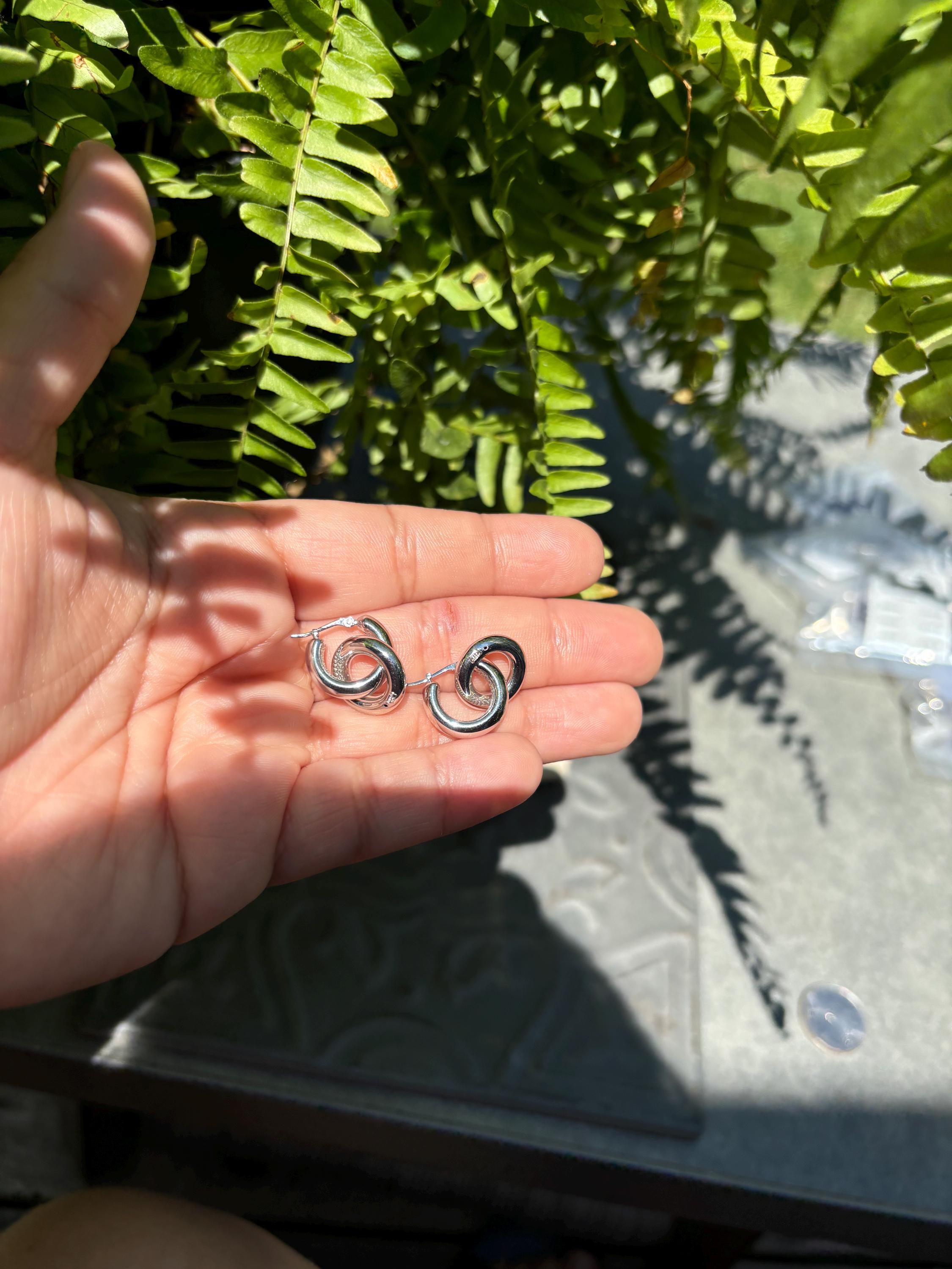 Sterling Silver Chubby Donut Drop Hoop Earrings