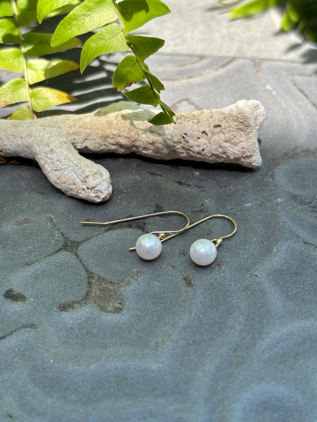 14K Yellow Gold-White Freshwater Pearl Earrings