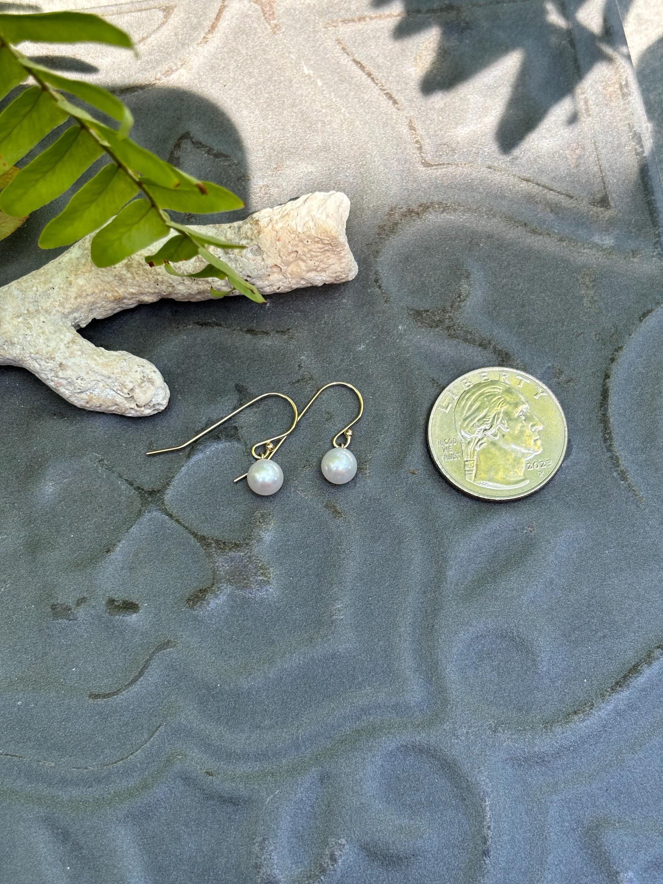 14K Yellow Gold-White Freshwater Pearl Earrings