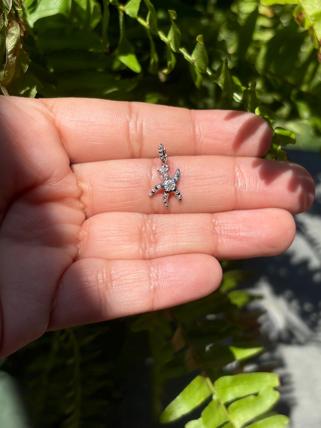White Silver Star Fish Sparkly Pendant