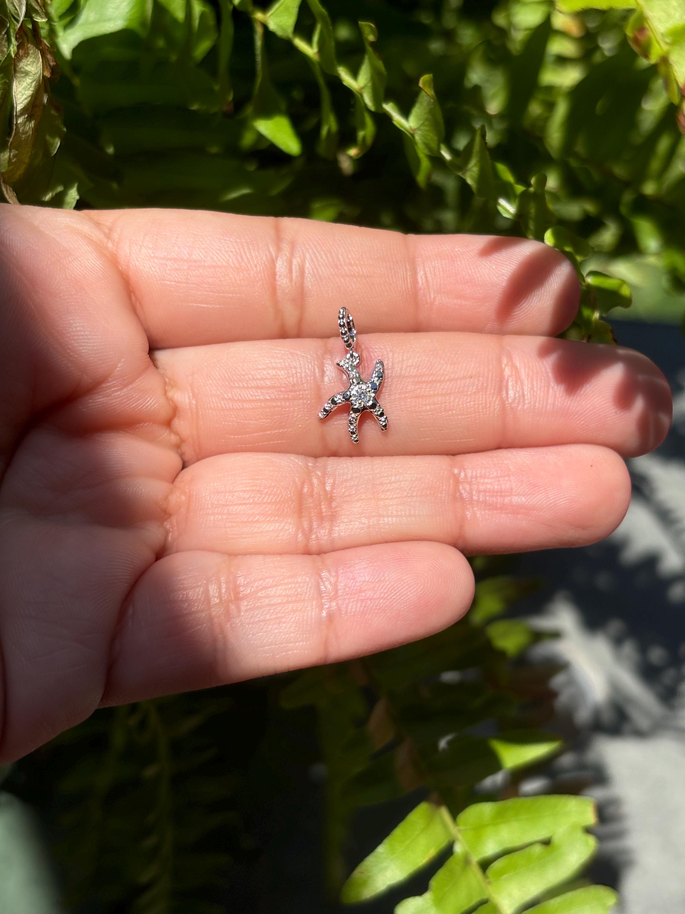 White Silver Star Fish Sparkly Pendant