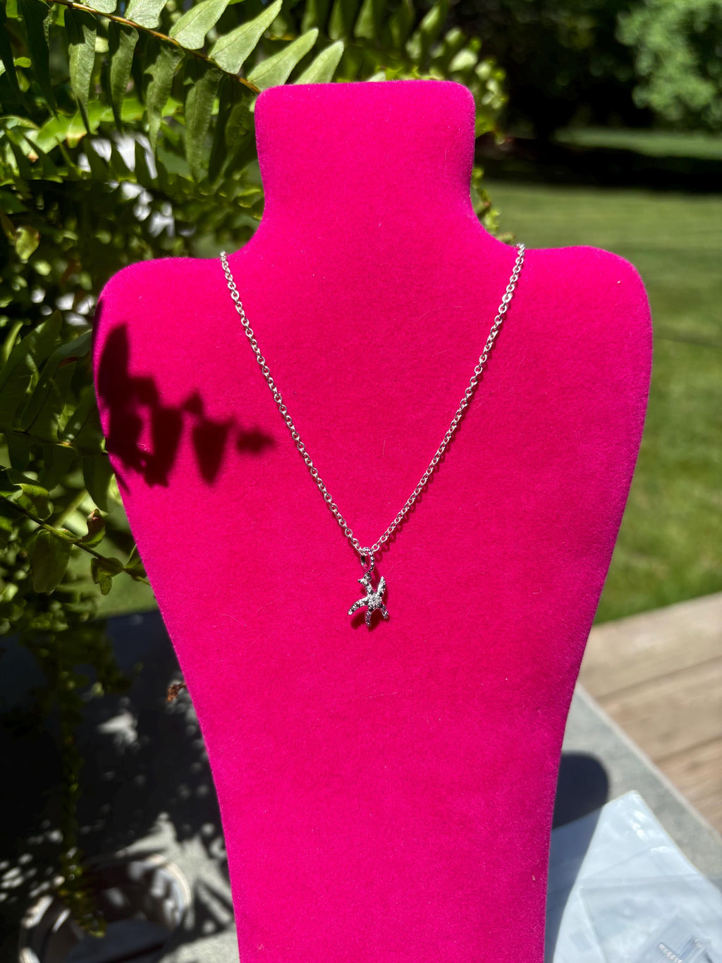 White Silver Star Fish Sparkly Pendant