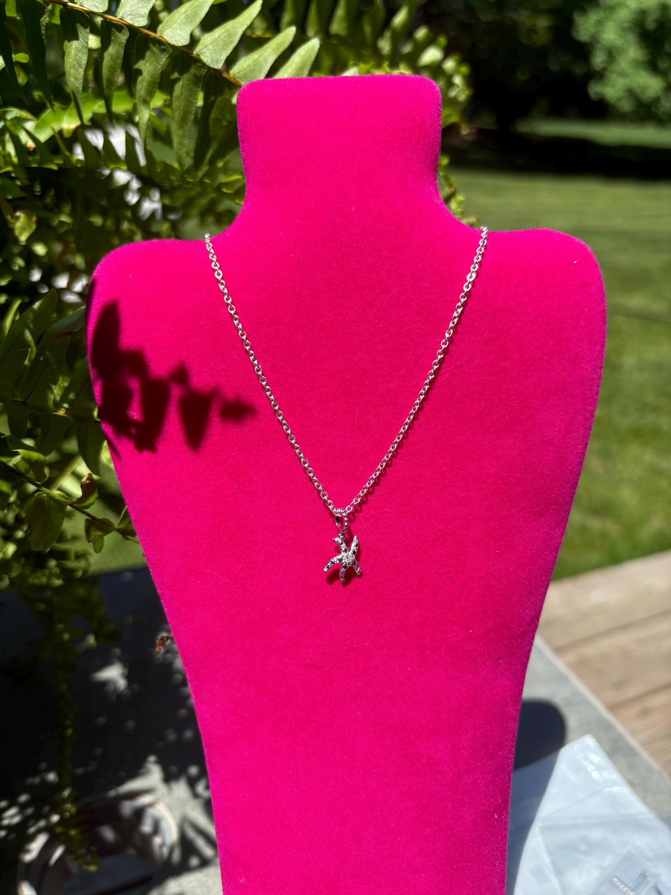 White Silver Star Fish Sparkly Pendant