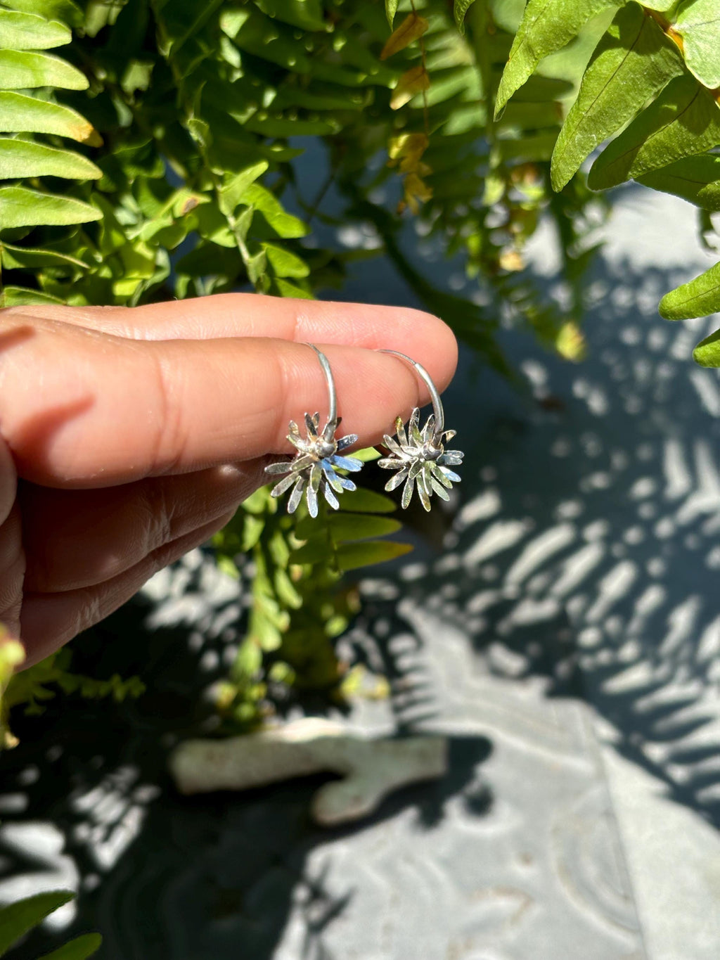Sterling Silver Stacked Flower Hoop Earrings
