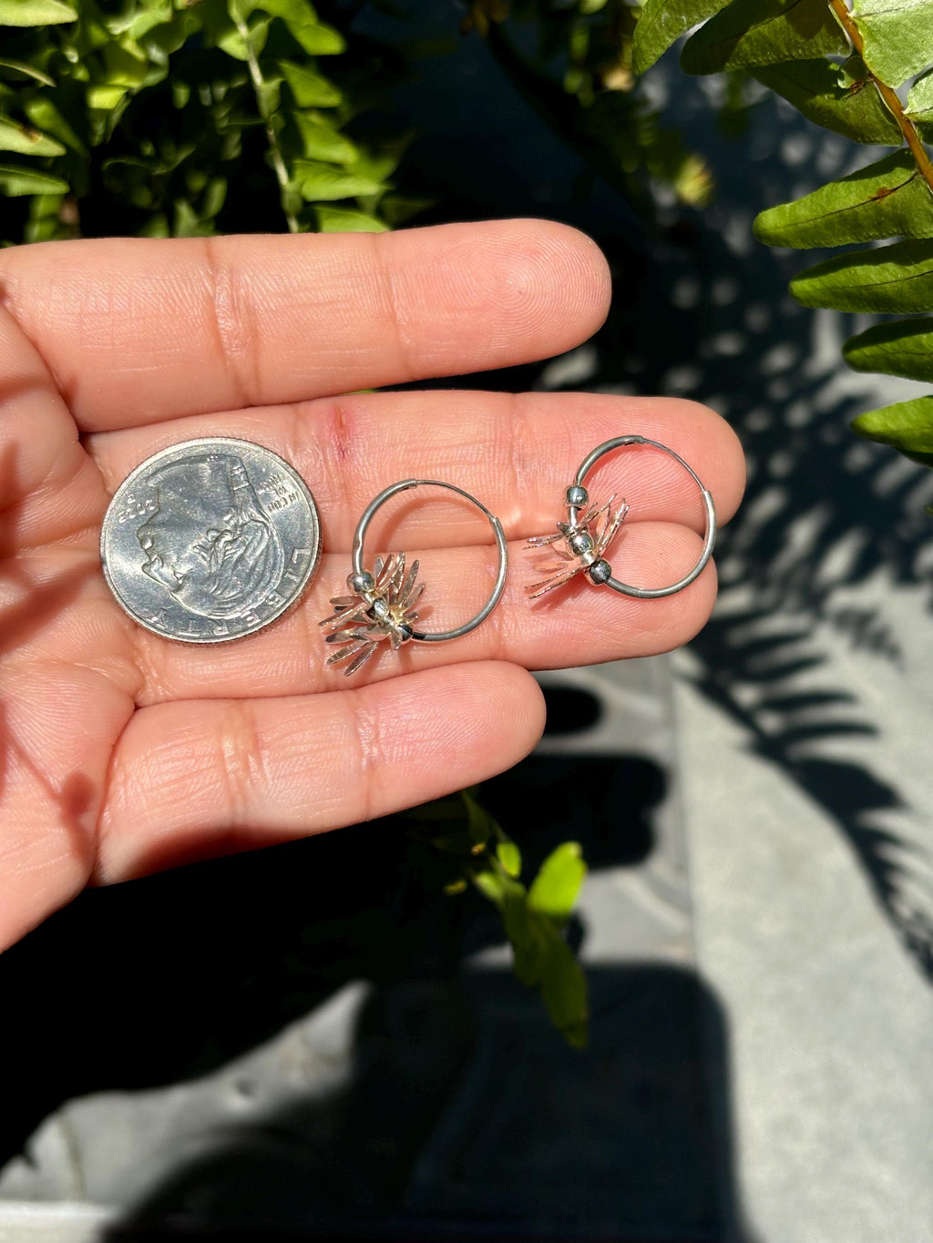 Sterling Silver Stacked Flower Hoop Earrings