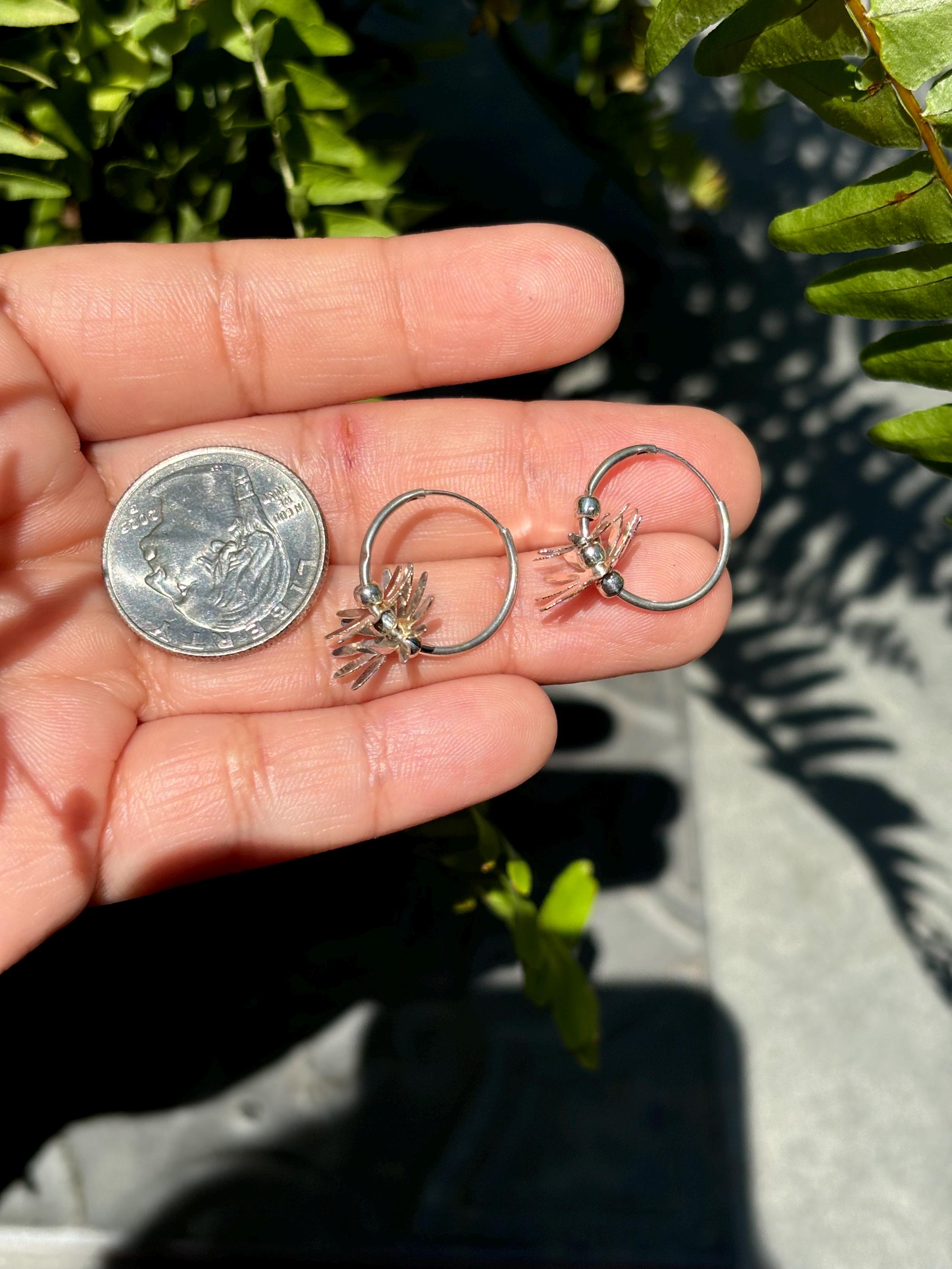 Sterling Silver Stacked Flower Hoop Earrings