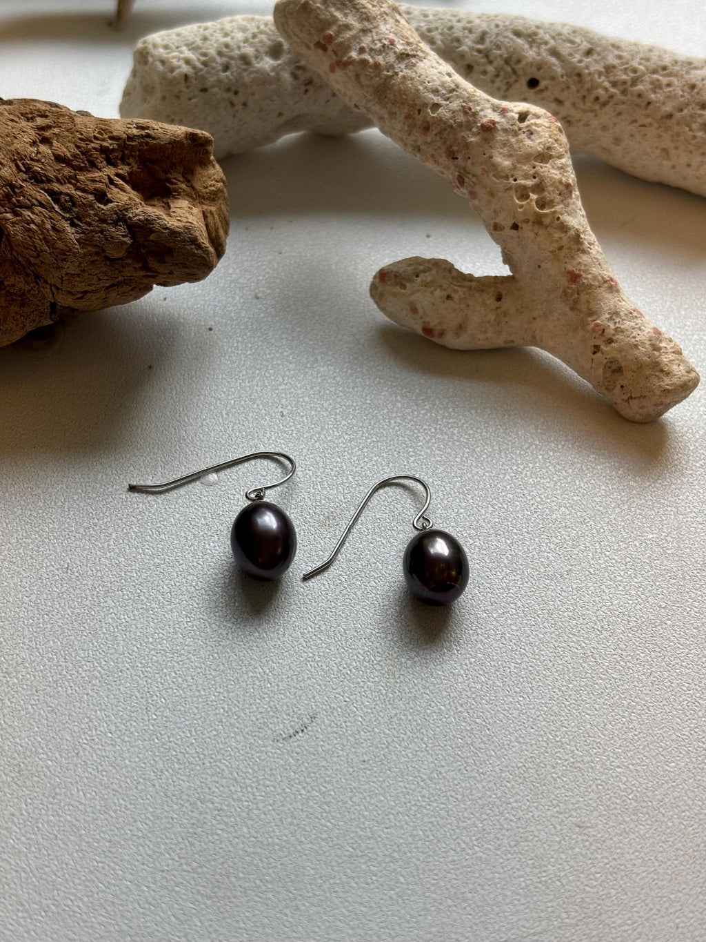 Black Rice Freshwater Pearl Earrings
