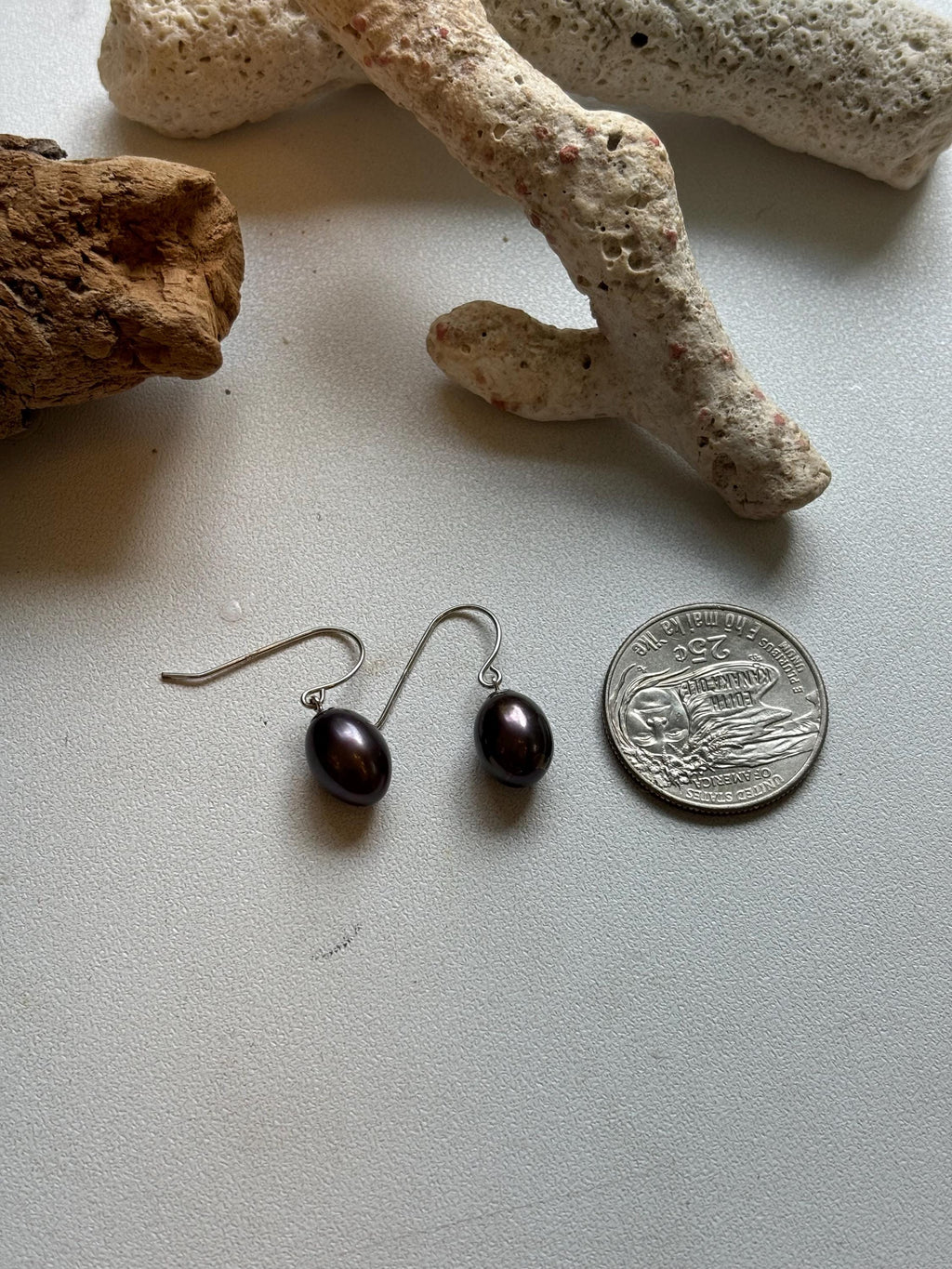 Black Rice Freshwater Pearl Earrings