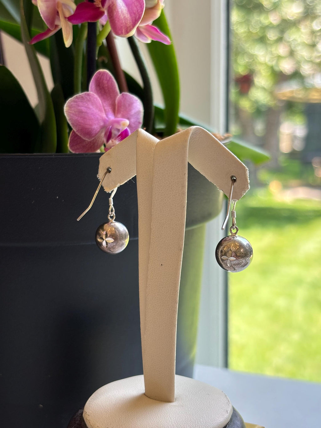 Sterling Silver Small Detailing Ball Dangle Earrings