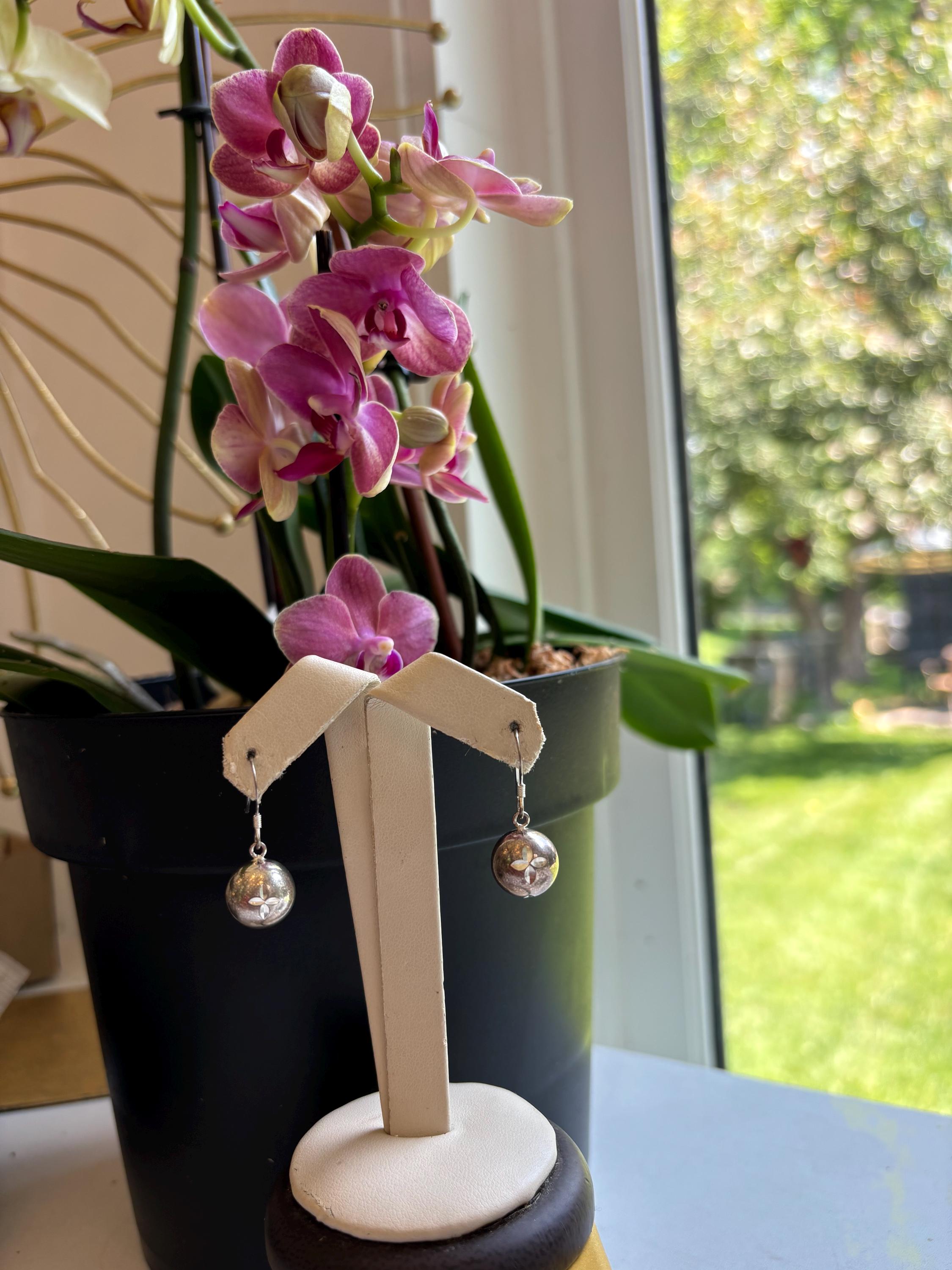 Sterling Silver Small Detailing Ball Dangle Earrings