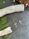 14k DetailedCrucifix Dangle Kidney Wire Earrings