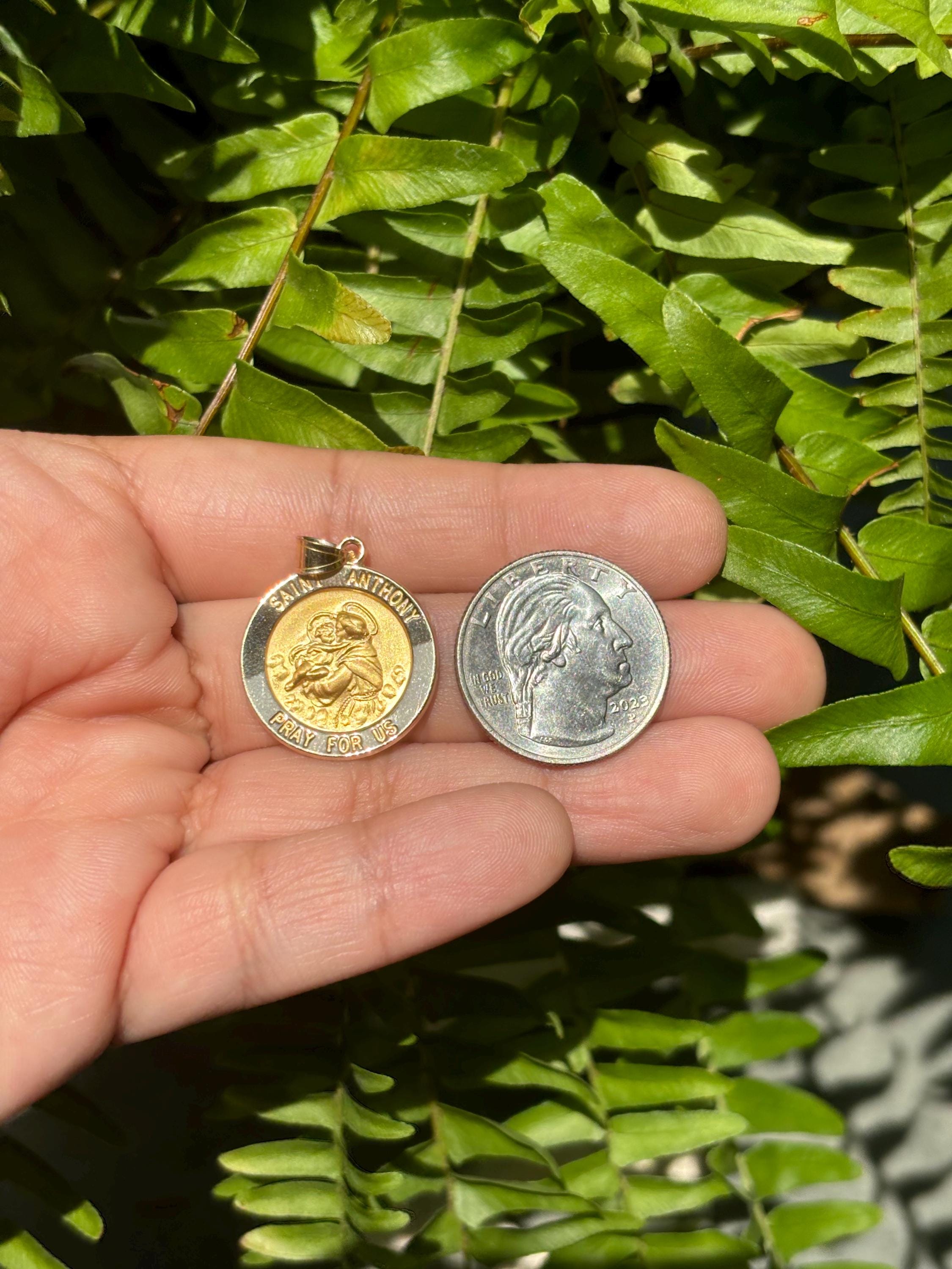 14k Gold Polished- Large Saint Anthony Medal Pendant
