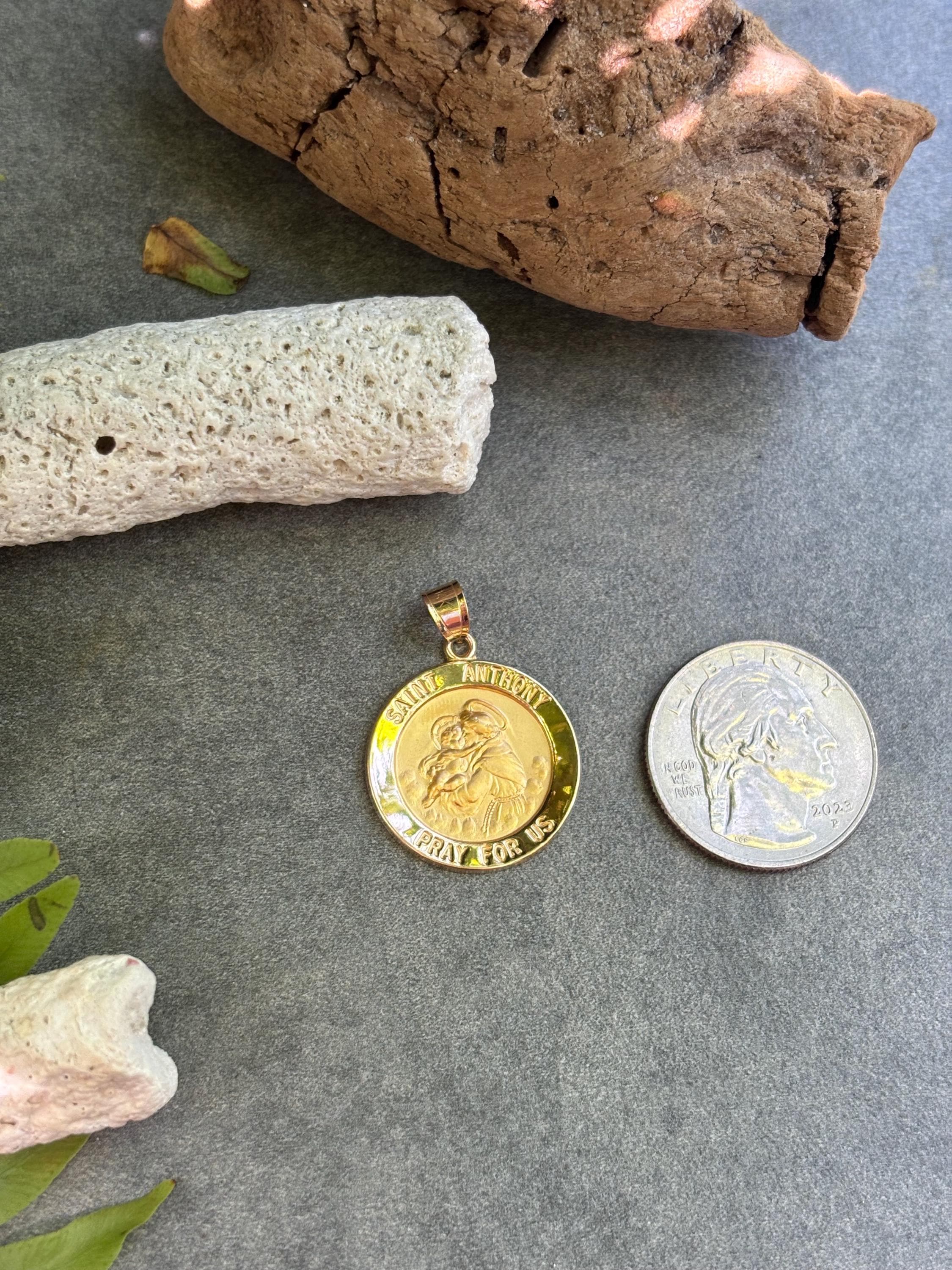 14k Gold Polished- Large Saint Anthony Medal Pendant