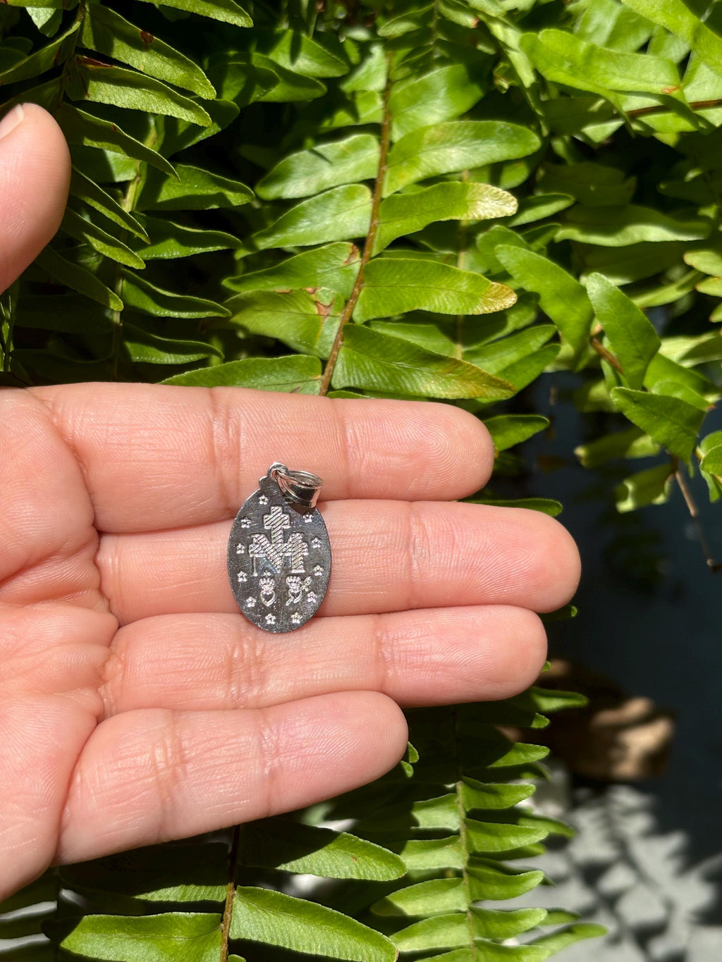 14K White Gold Oval Religious Charm