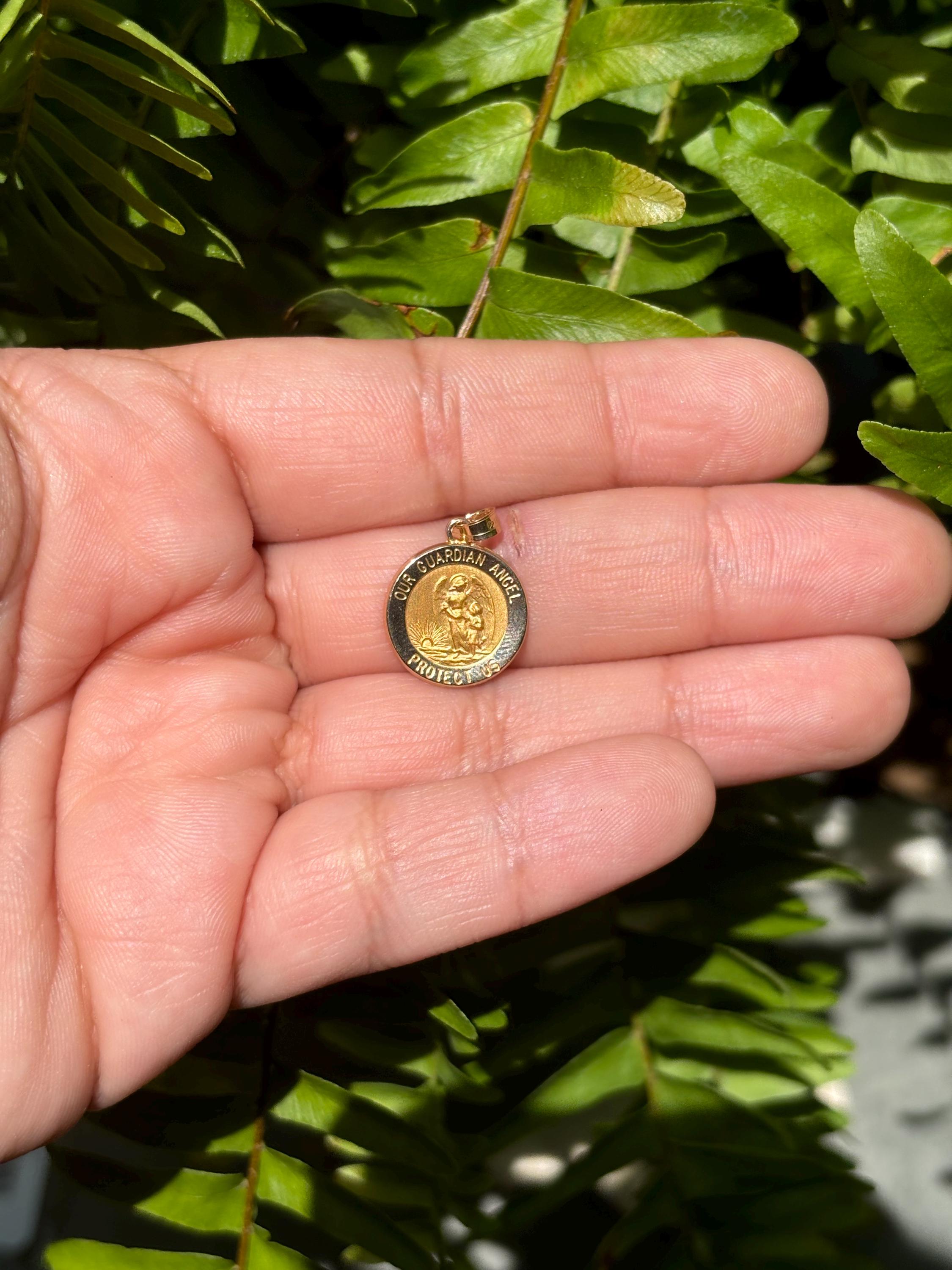 14K Yellow Gold Guardian Angel Medal