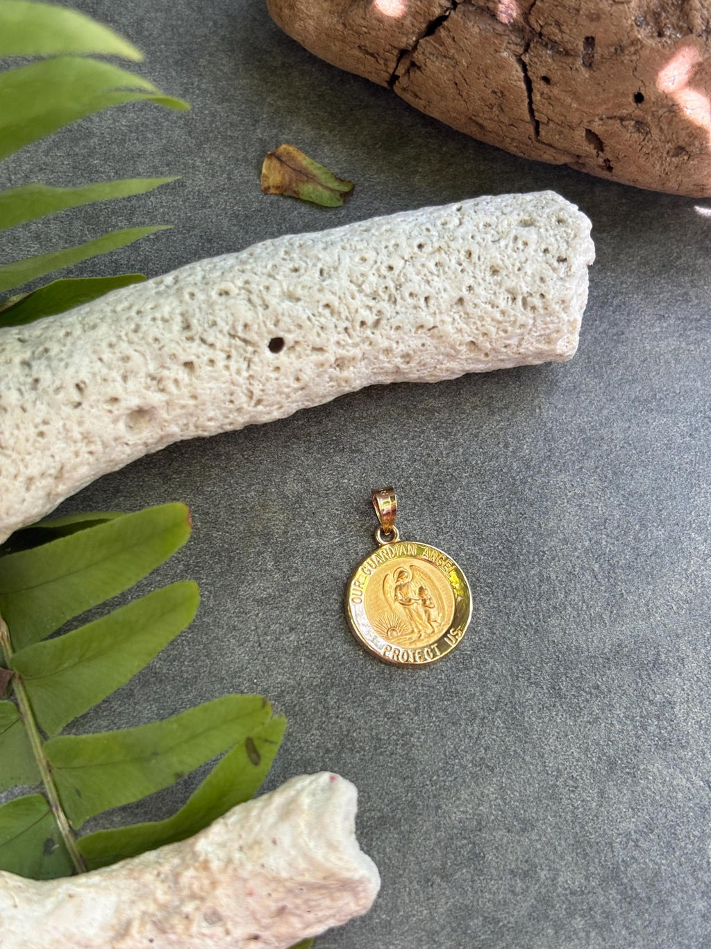 14K Yellow Gold Guardian Angel Medal