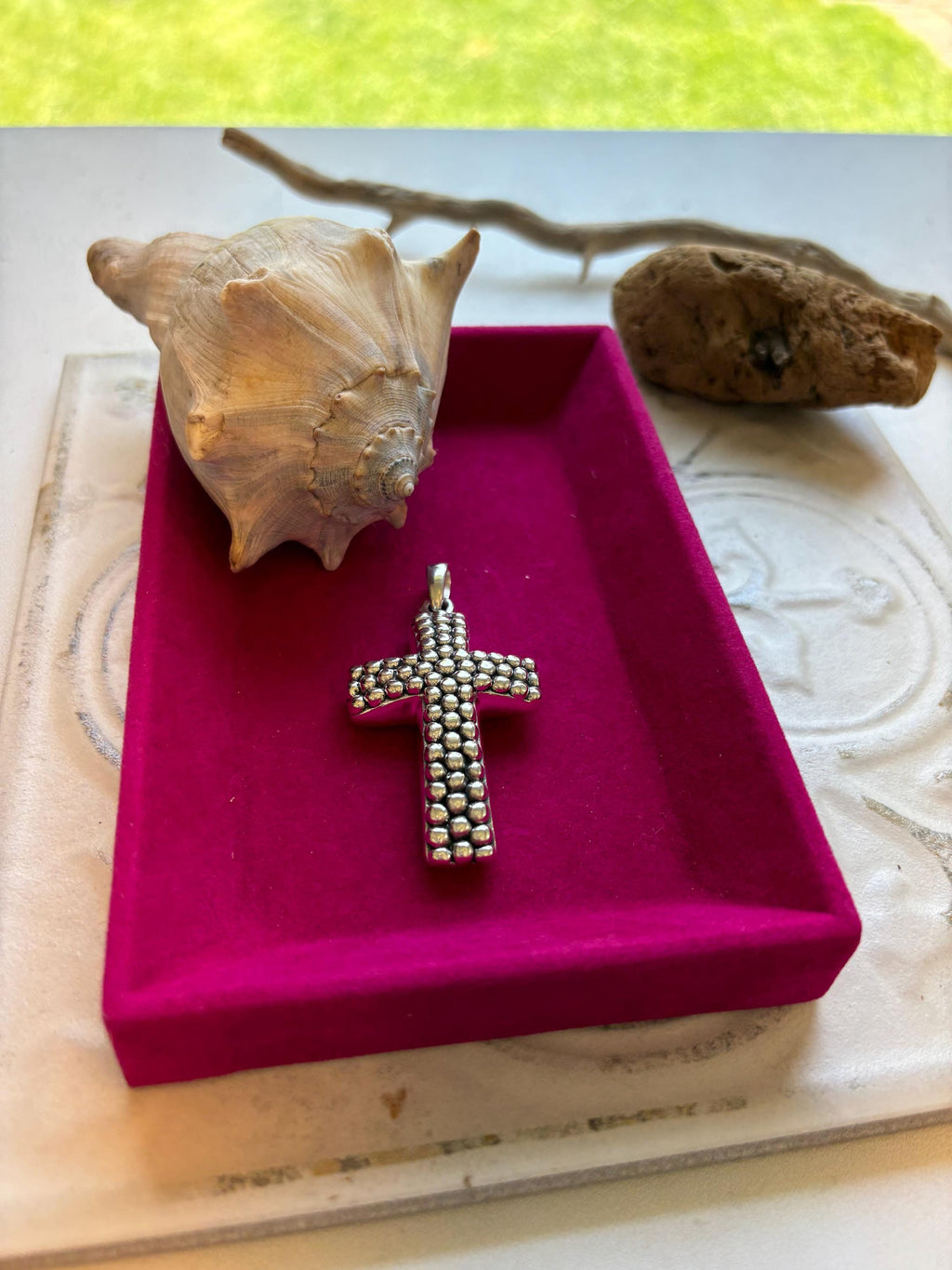 Sterling Silver Beaded Cross Pendant