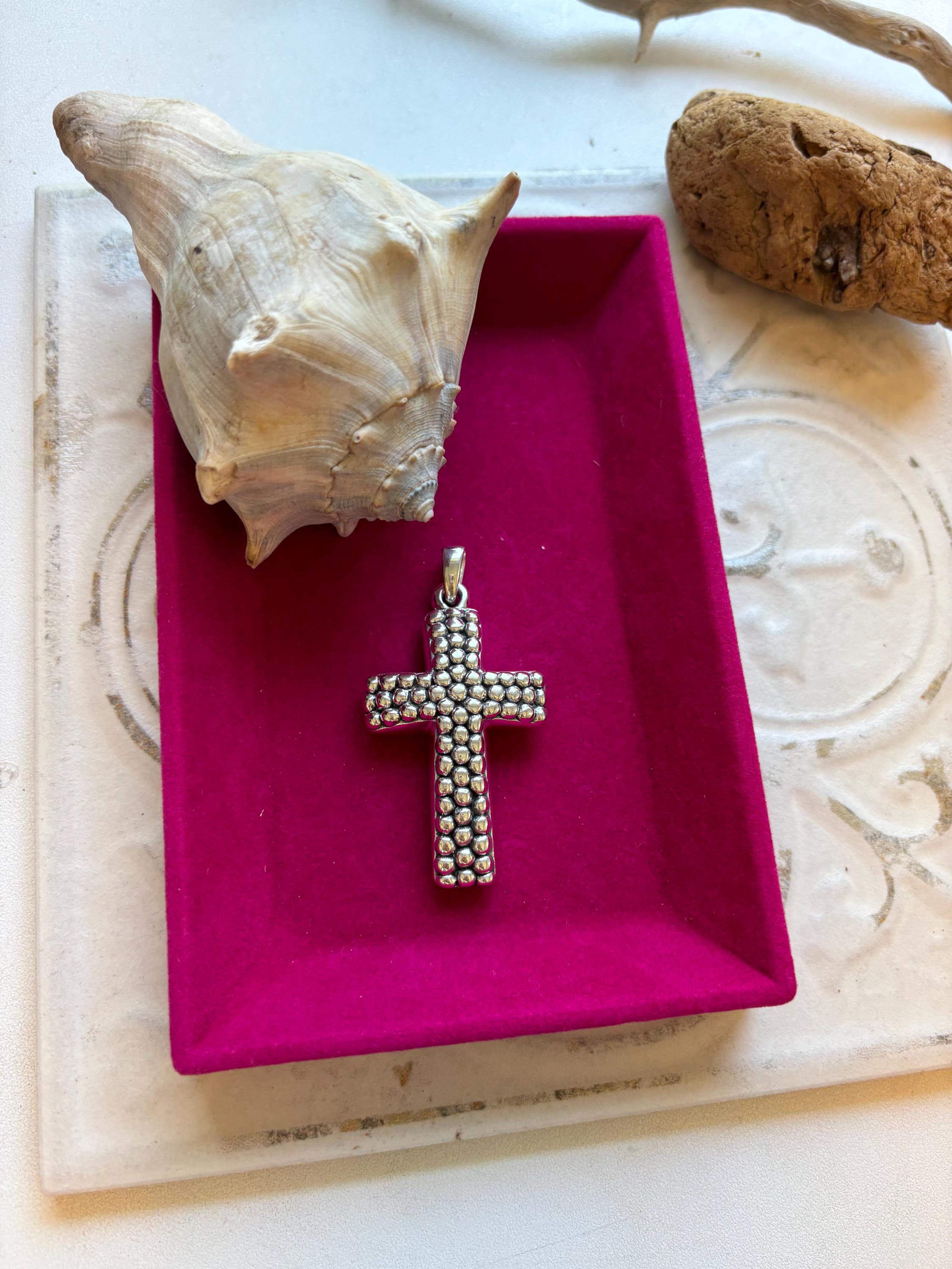Sterling Silver Beaded Cross Pendant