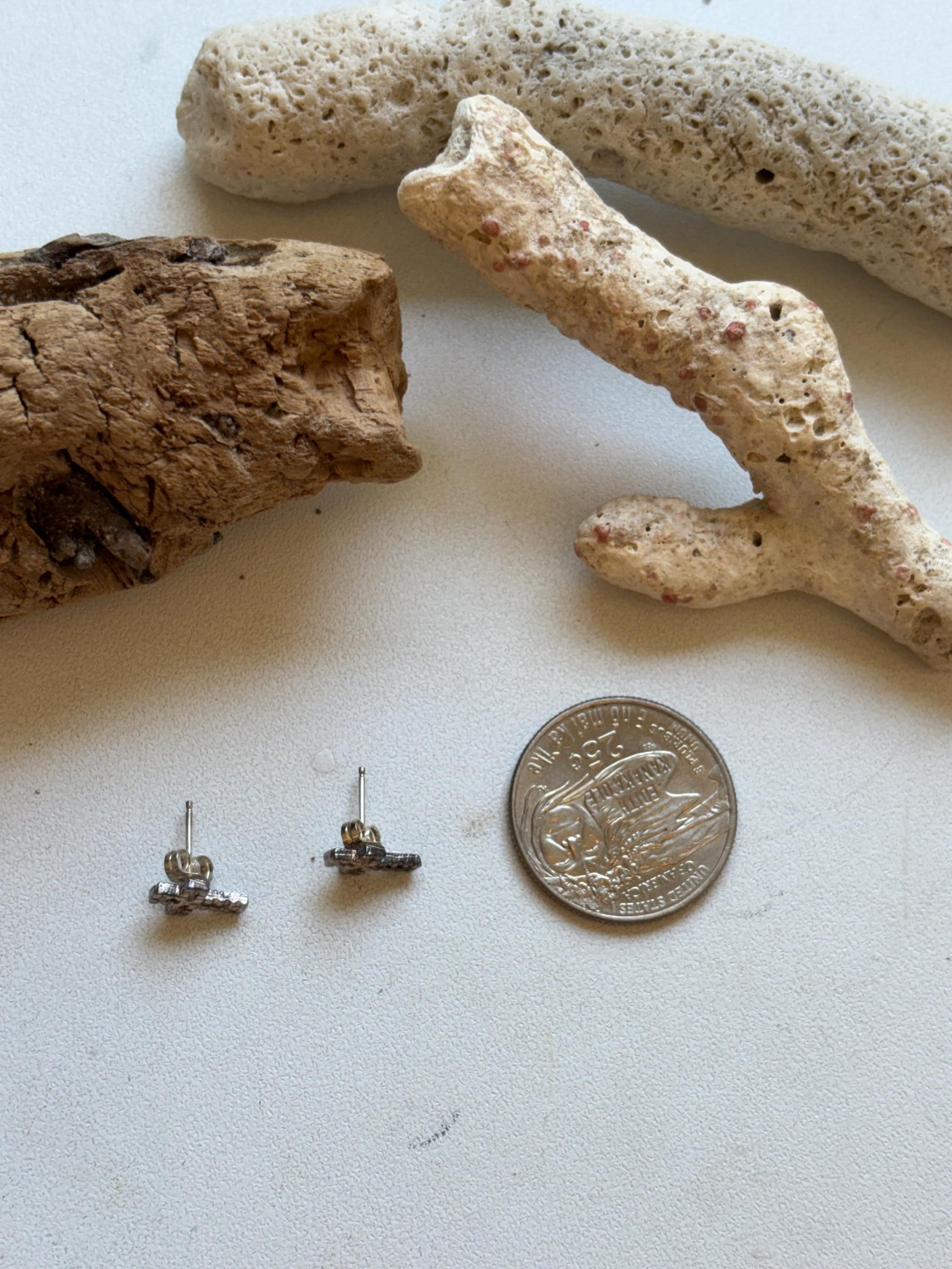 Sterling Silver Textured Latin Cross Earrings