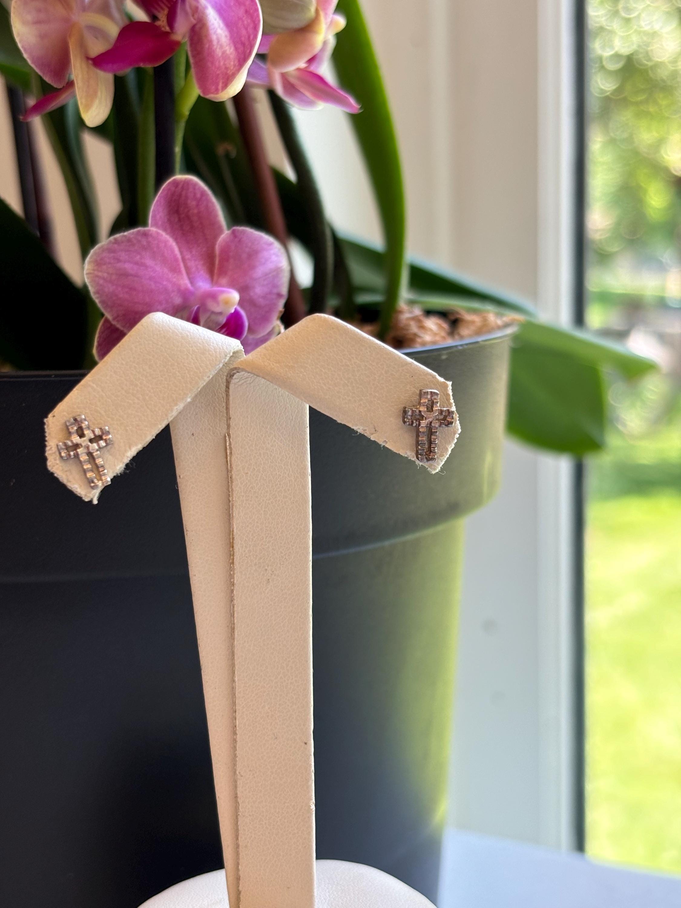 Sterling Silver Textured Latin Cross Earrings