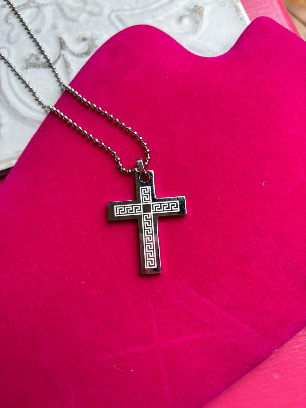 Stainless Steel Greek Cross Pendant Necklace