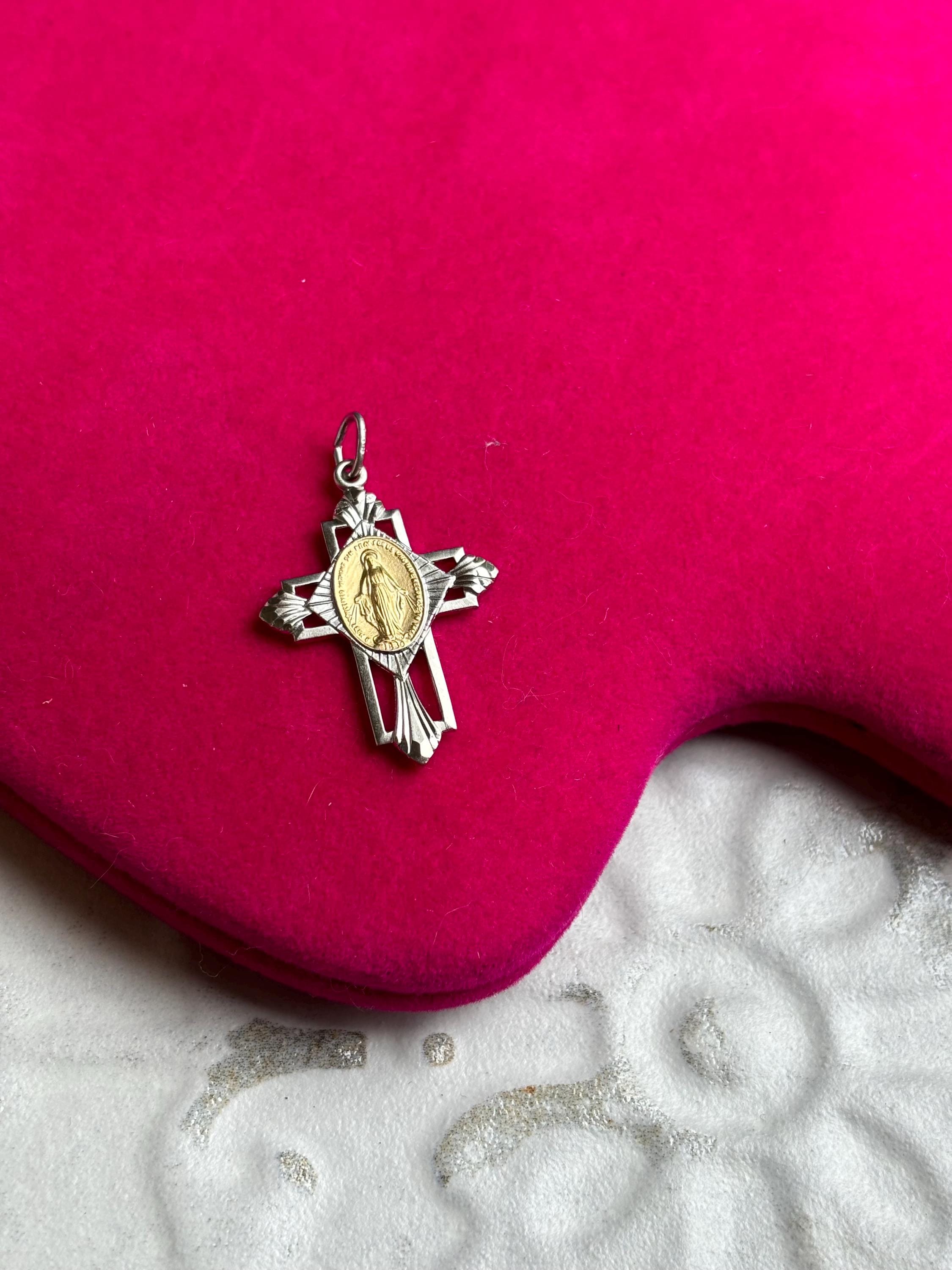Sterling Silver Platinum-plated Gold-tone Cross Pendant