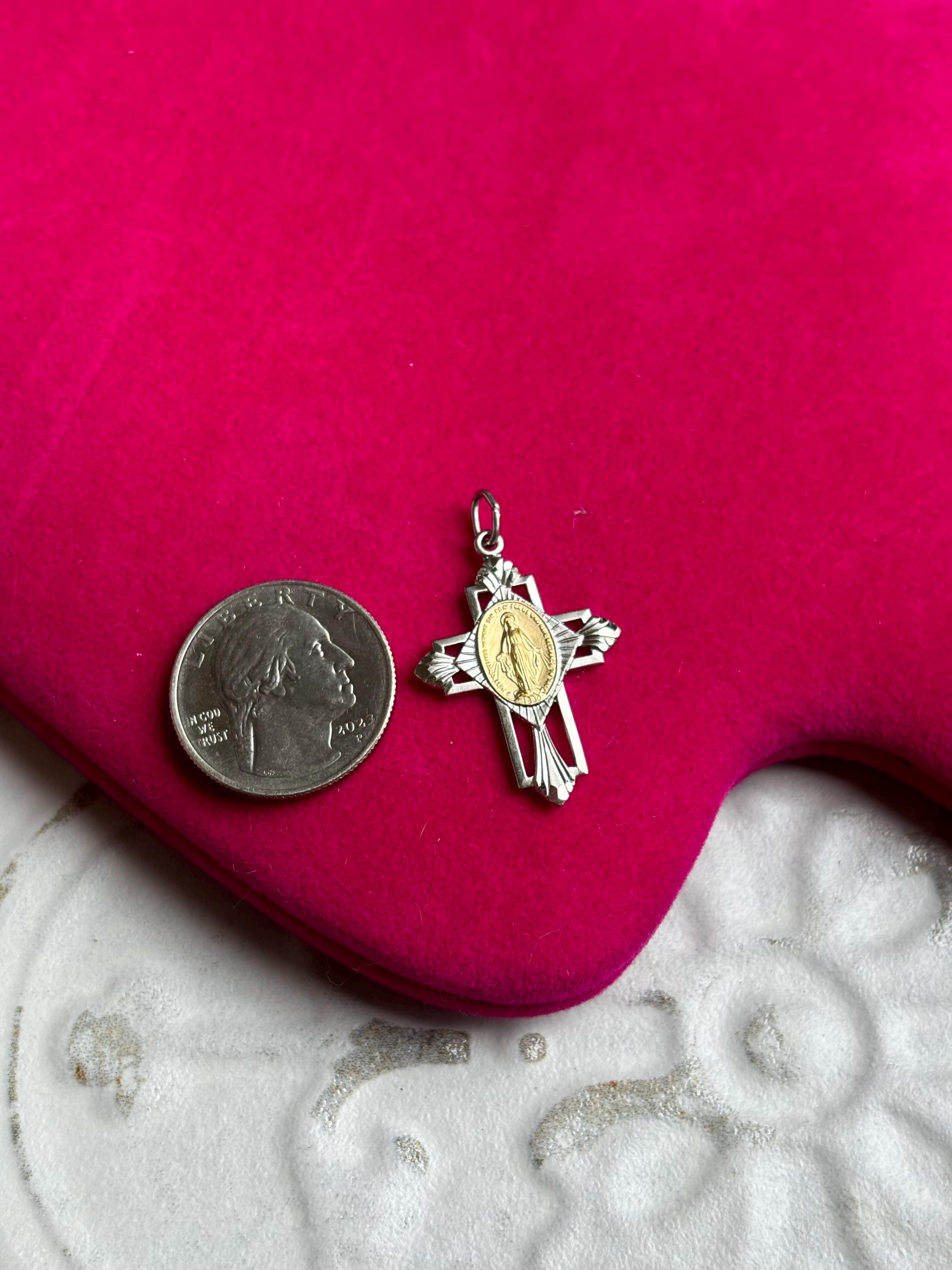 Sterling Silver Platinum-plated Gold-tone Cross Pendant
