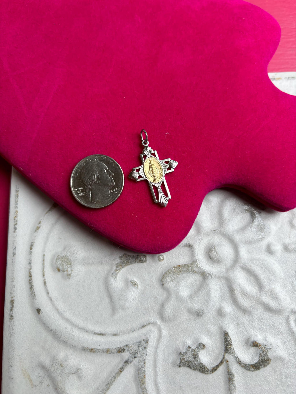 Sterling Silver Platinum-plated Gold-tone Cross Pendant