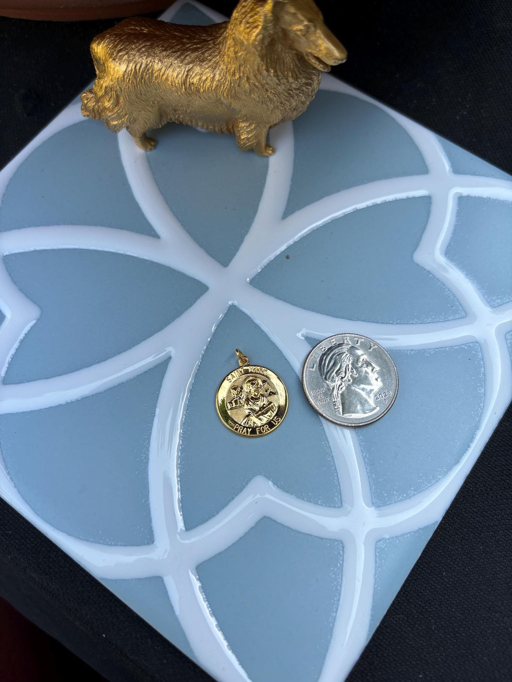 Saint Mark Medal Charm- Sterling Silver 24k Gold-plated