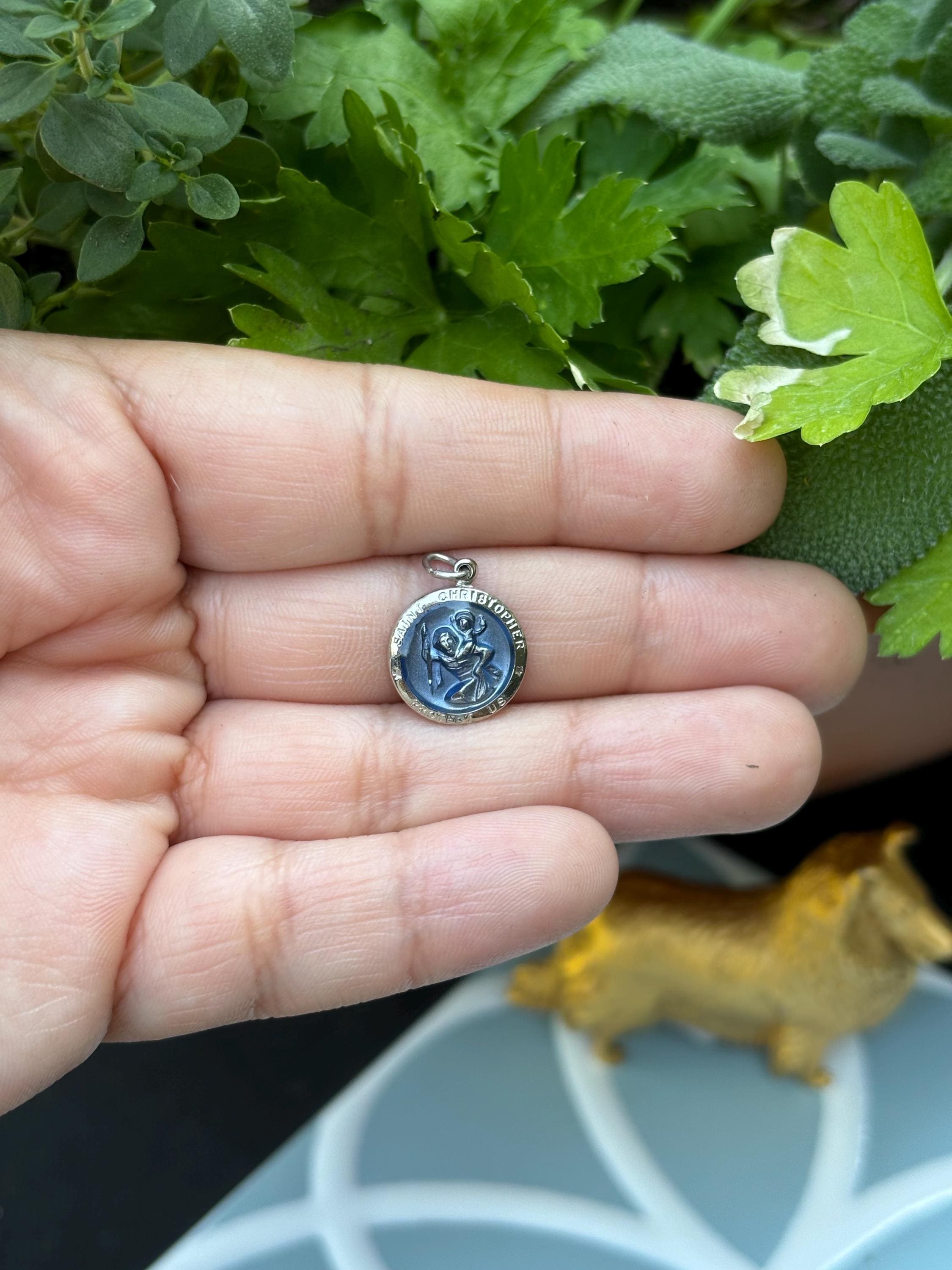 St. Christopher Medal- Sterling Silver with Blue Accent