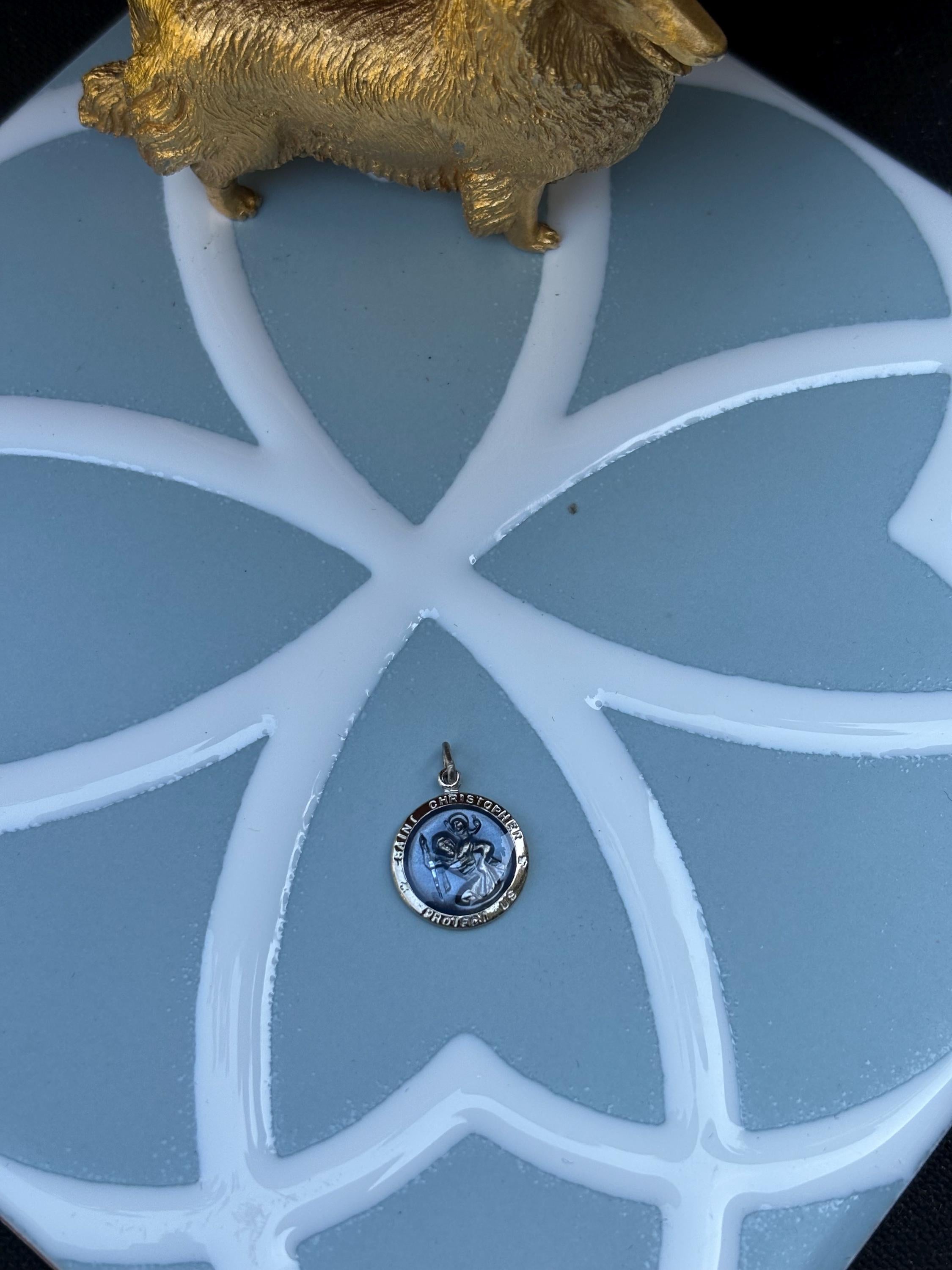 St. Christopher Medal- Sterling Silver with Blue Accent
