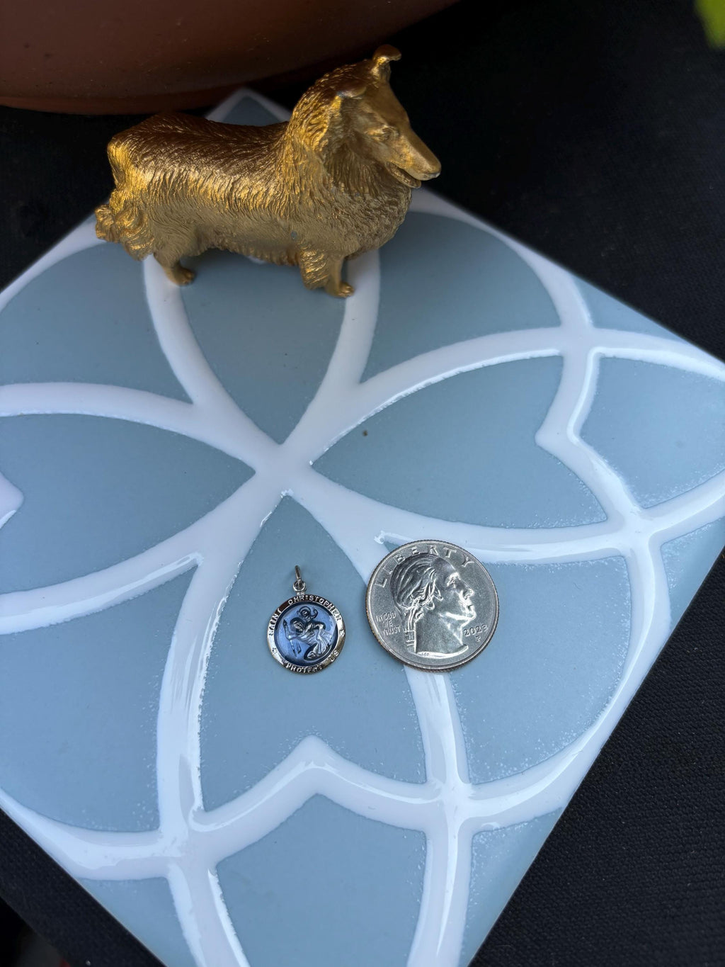 St. Christopher Medal- Sterling Silver with Blue Accent
