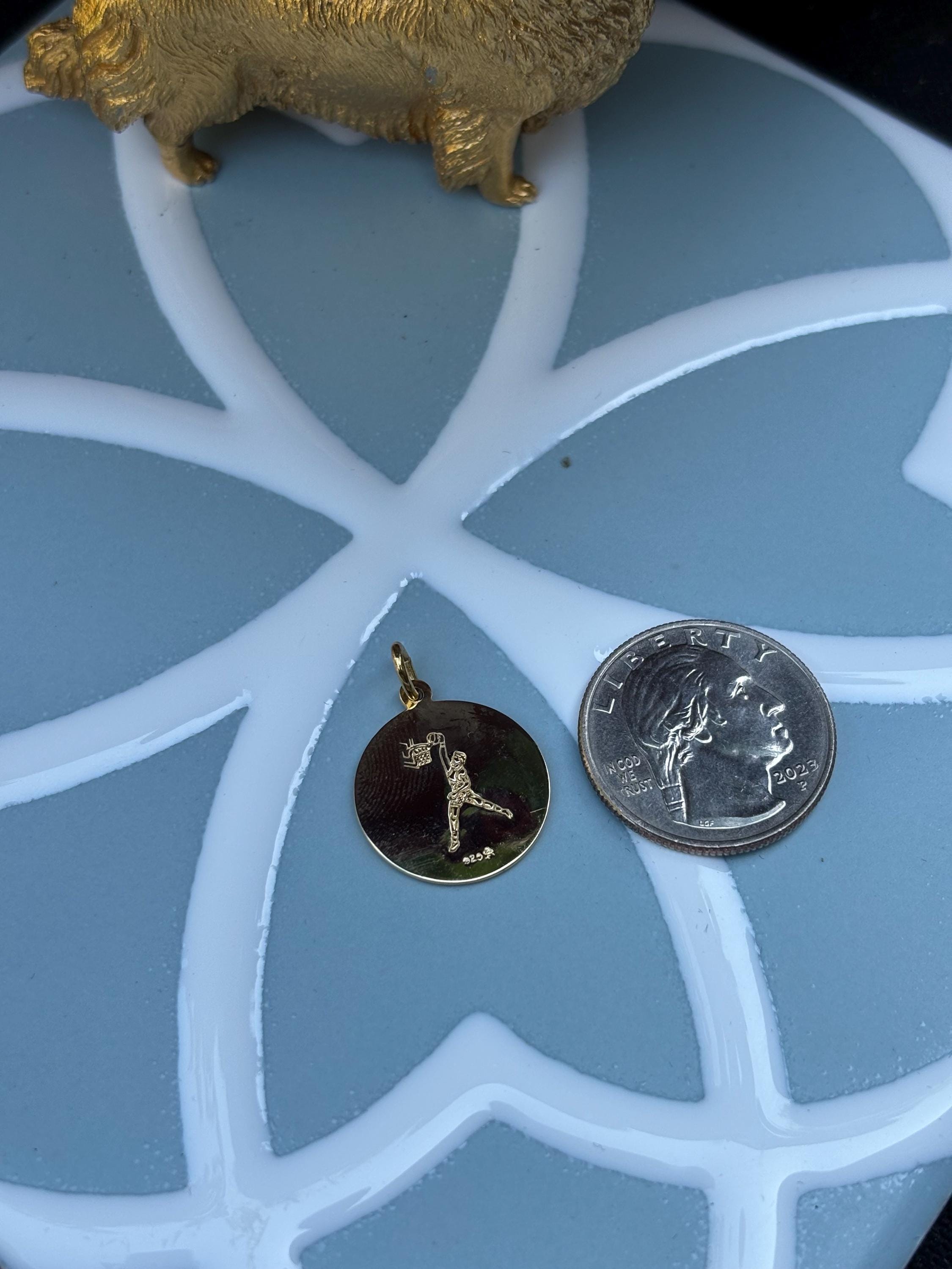 Basketball St. Christopher Medal Pendant- Sterling Silver 24k Gold-plated