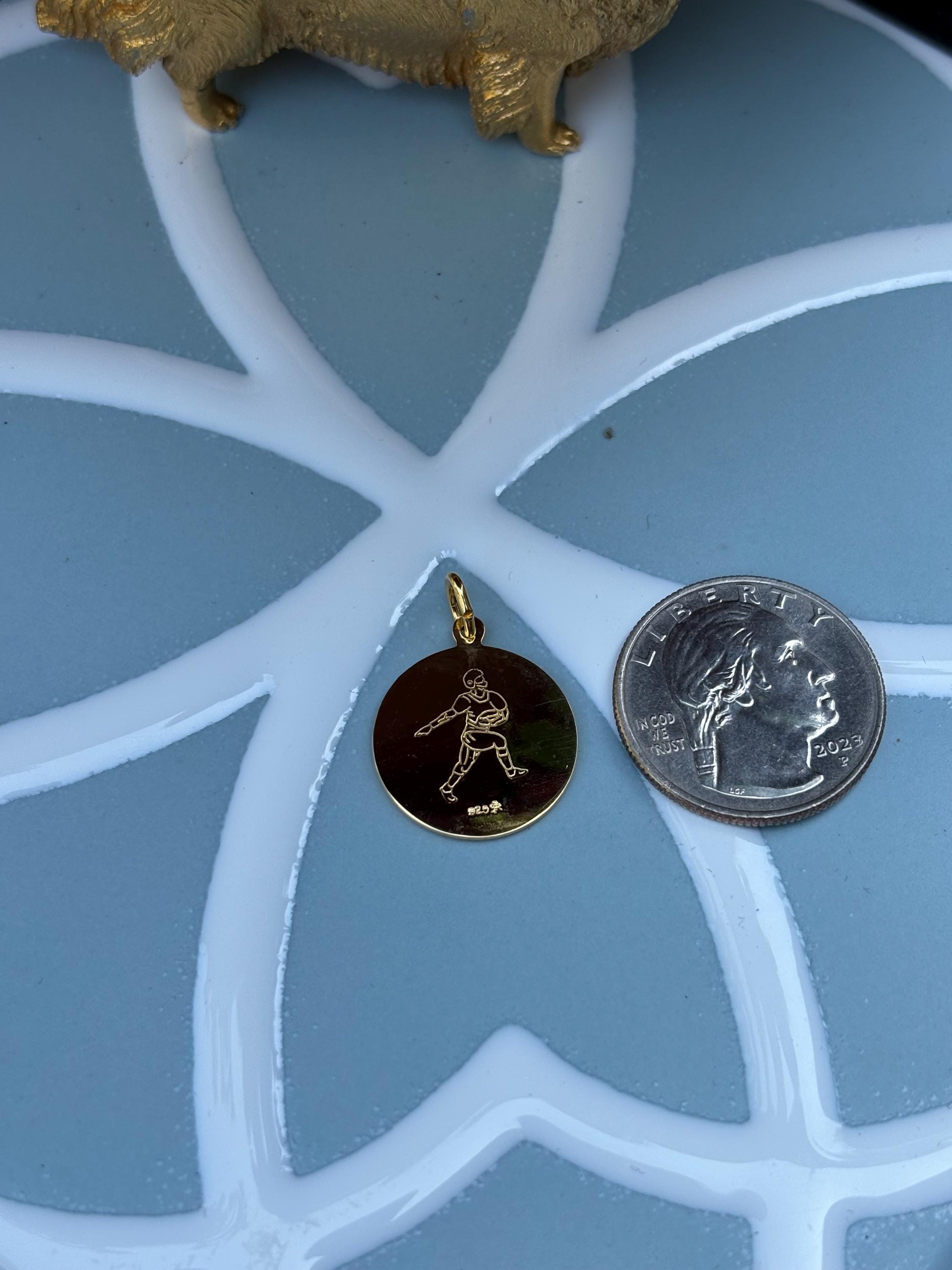 Football St. Christopher Medal- Sterling Silver 24k Gold Plated