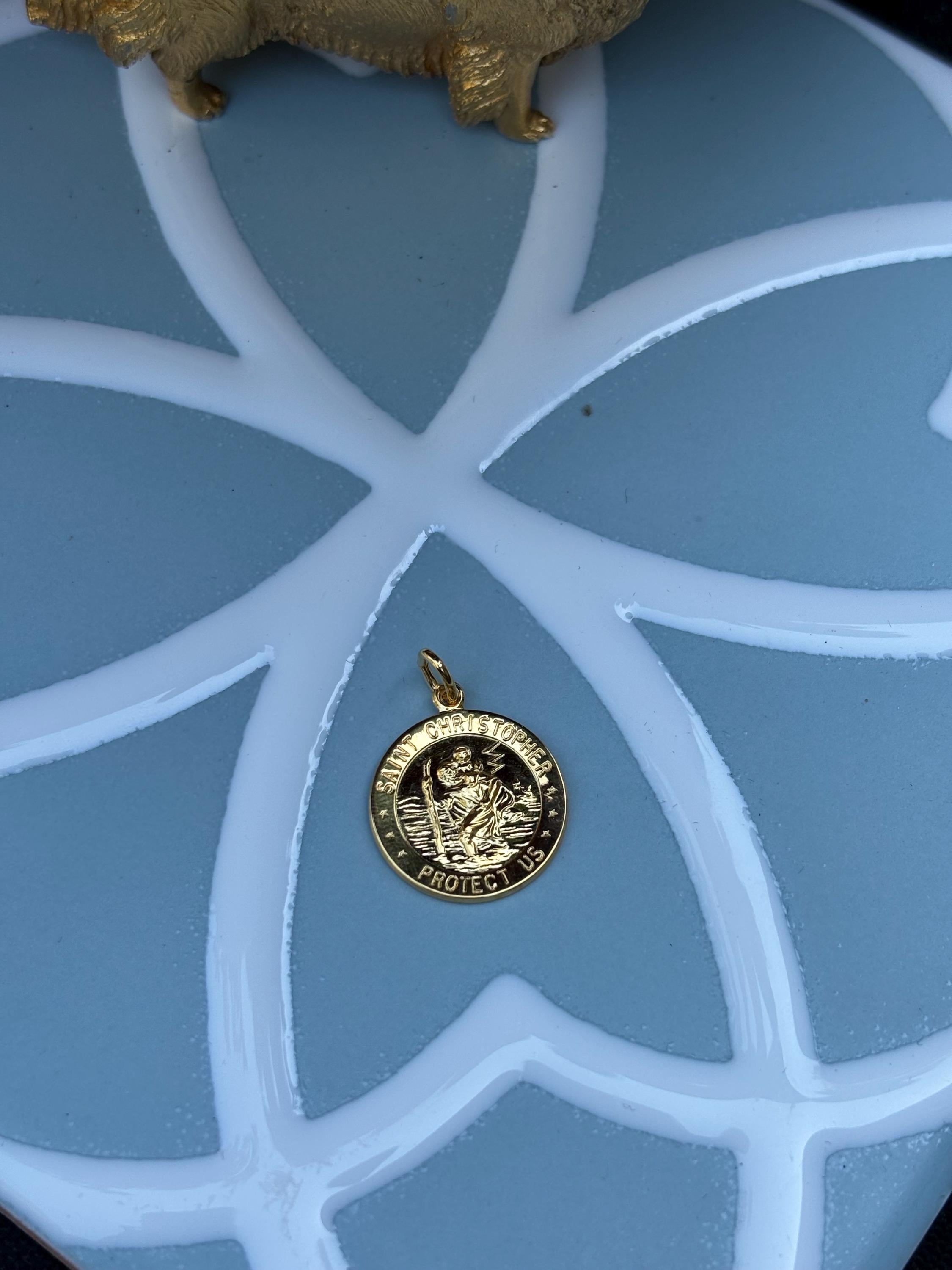 Football St. Christopher Medal- Sterling Silver 24k Gold Plated