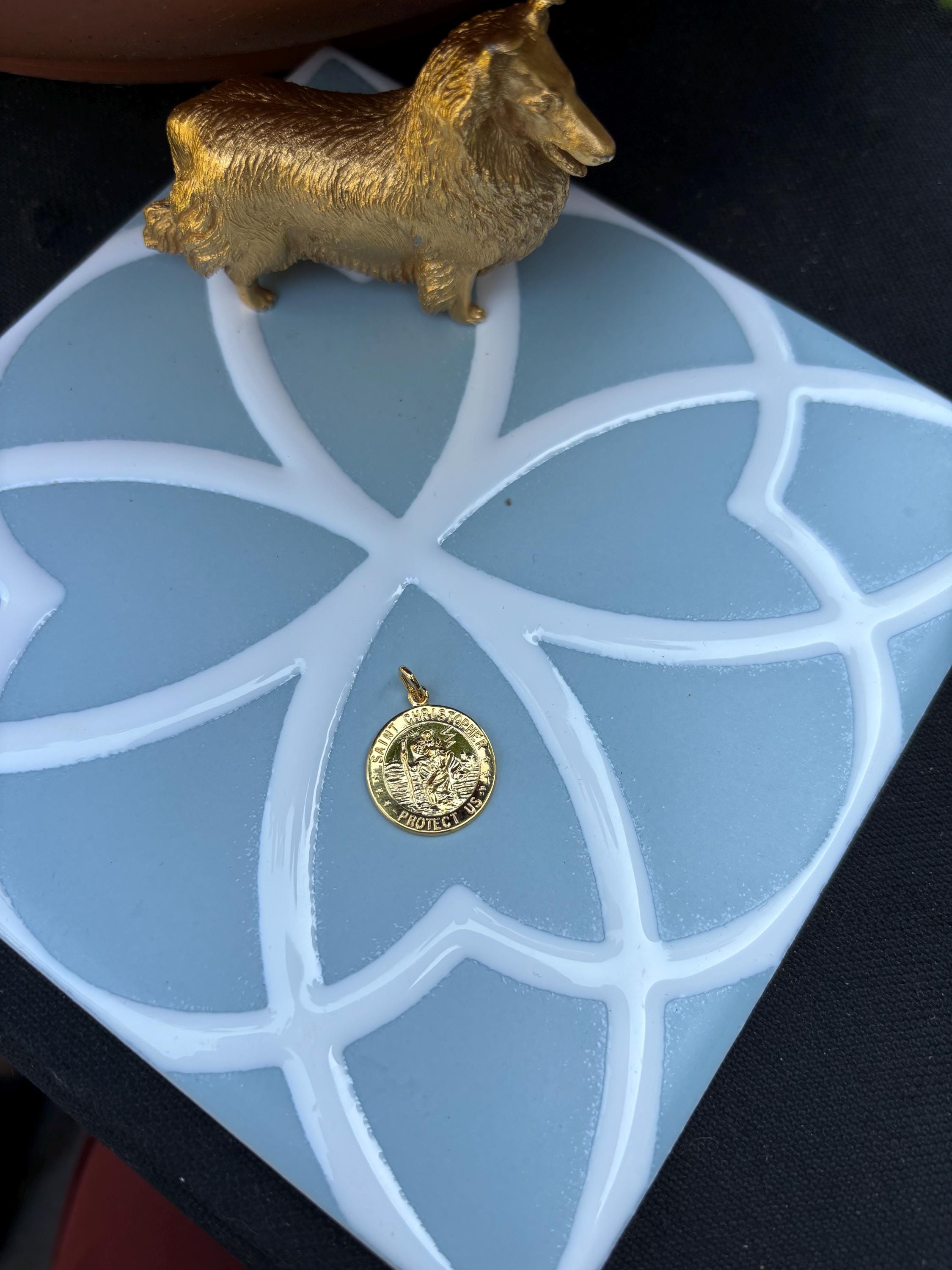 Football St. Christopher Medal- Sterling Silver 24k Gold Plated