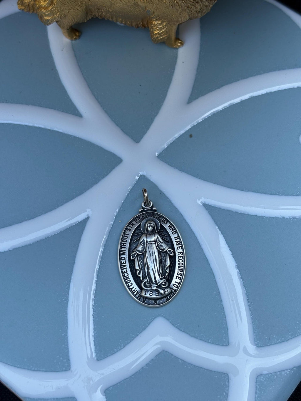 Large Antiqued Miraculous Medal- Sterling Silver