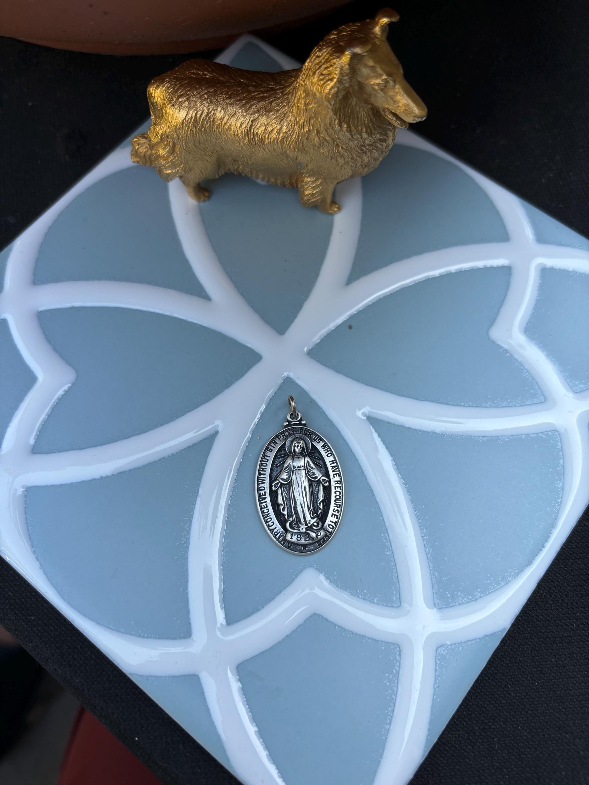 Large Antiqued Miraculous Medal- Sterling Silver
