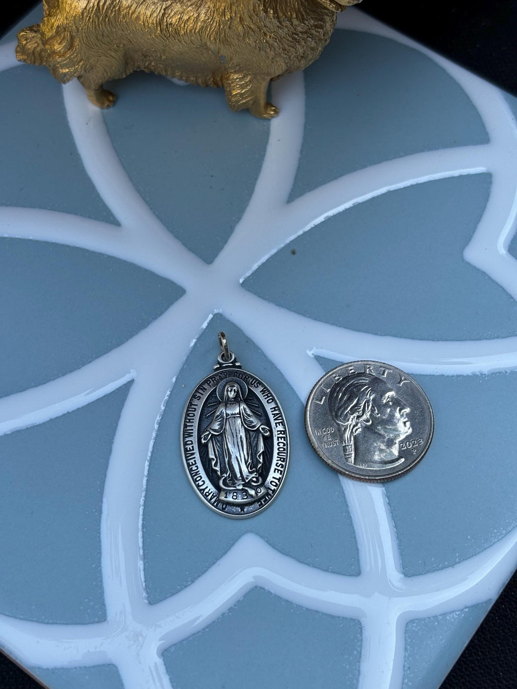 Large Antiqued Miraculous Medal- Sterling Silver