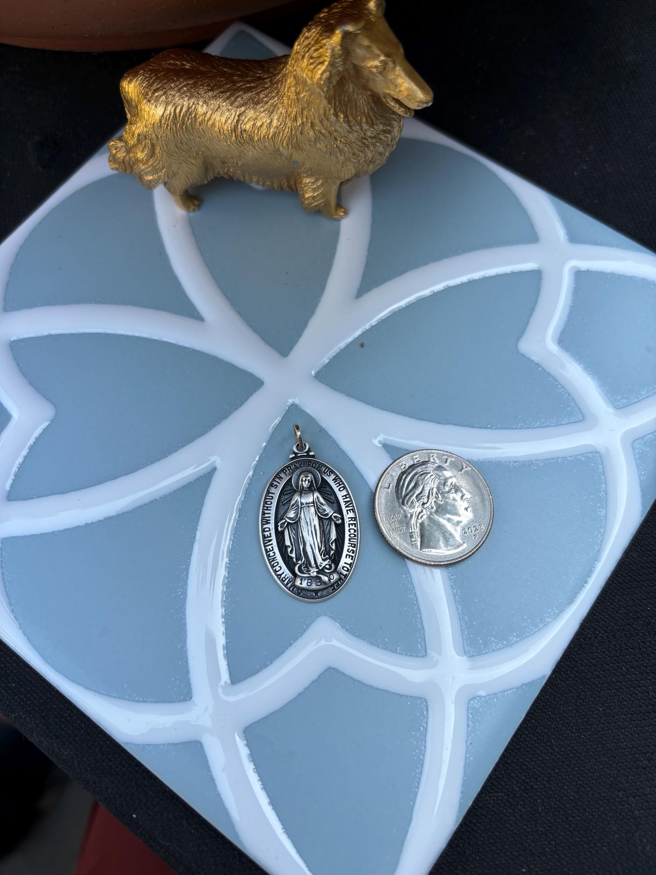 Large Antiqued Miraculous Medal- Sterling Silver