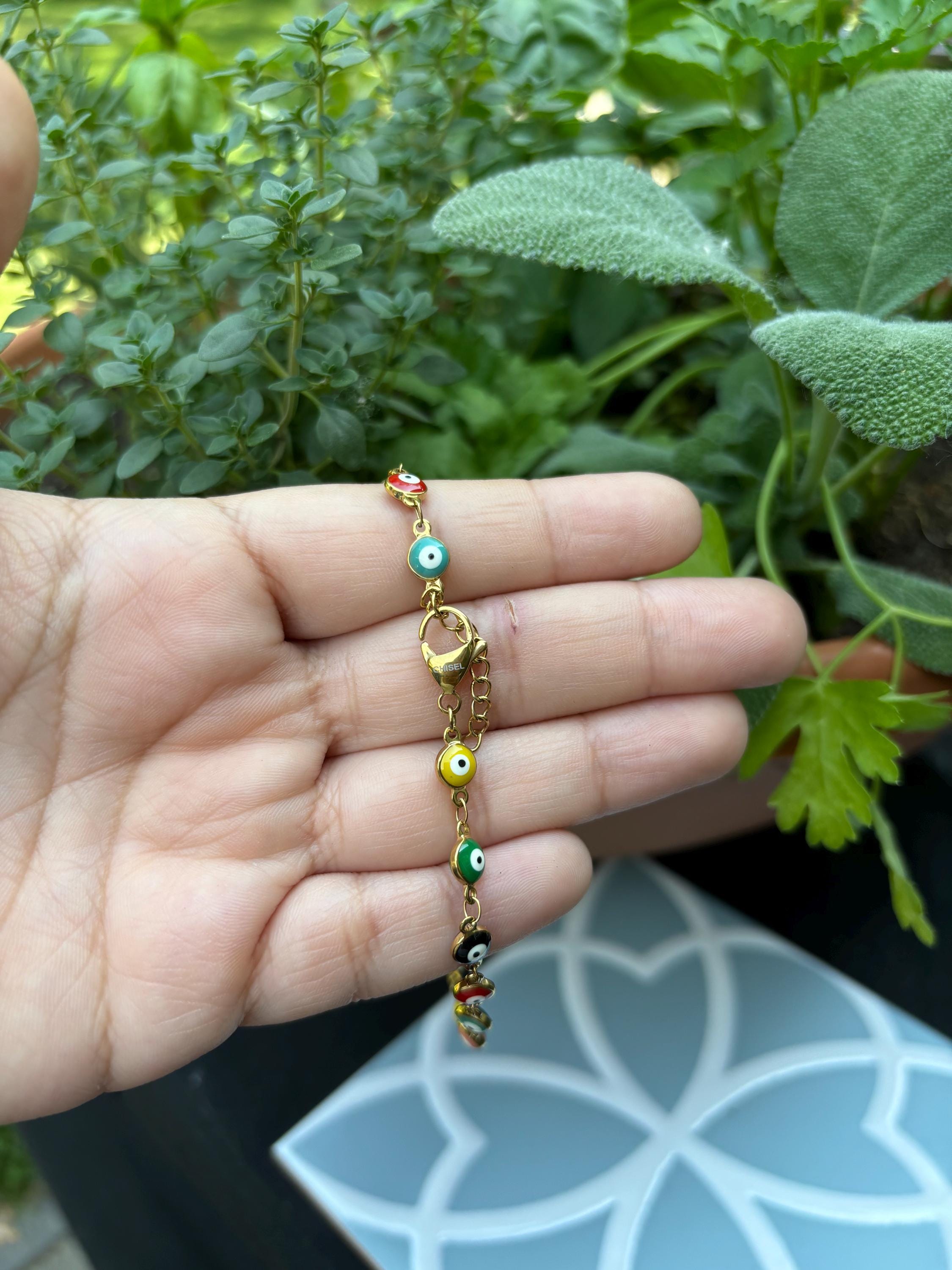 Chisel Stainless Steel Polished with Multicolor Evil Eye Anckle Bracelet