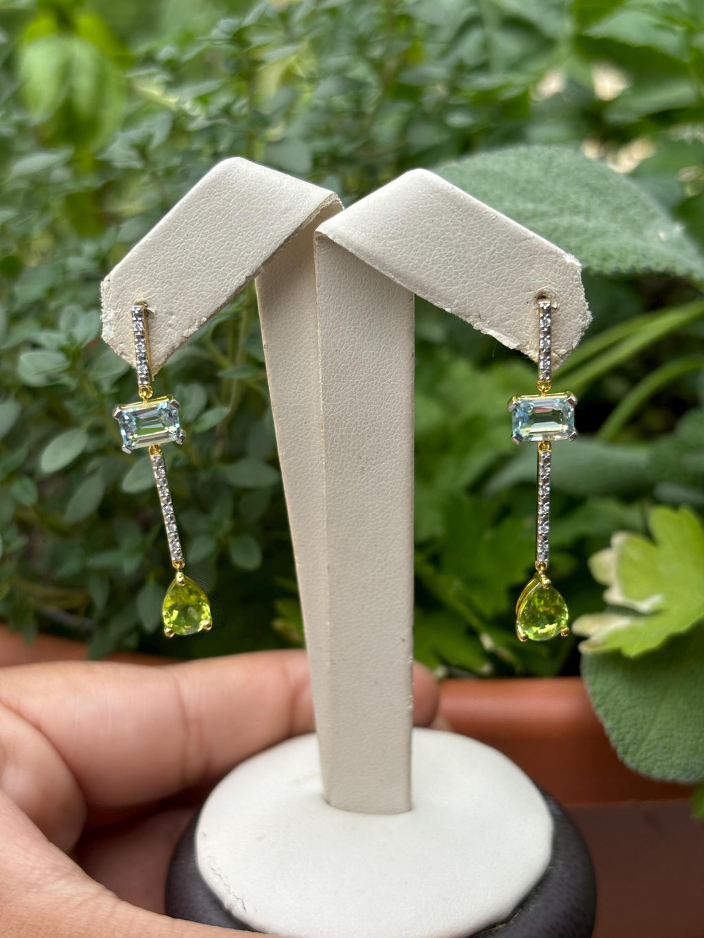 Sterling Silver Blue Topaz, Peridot, Diamond Earrings